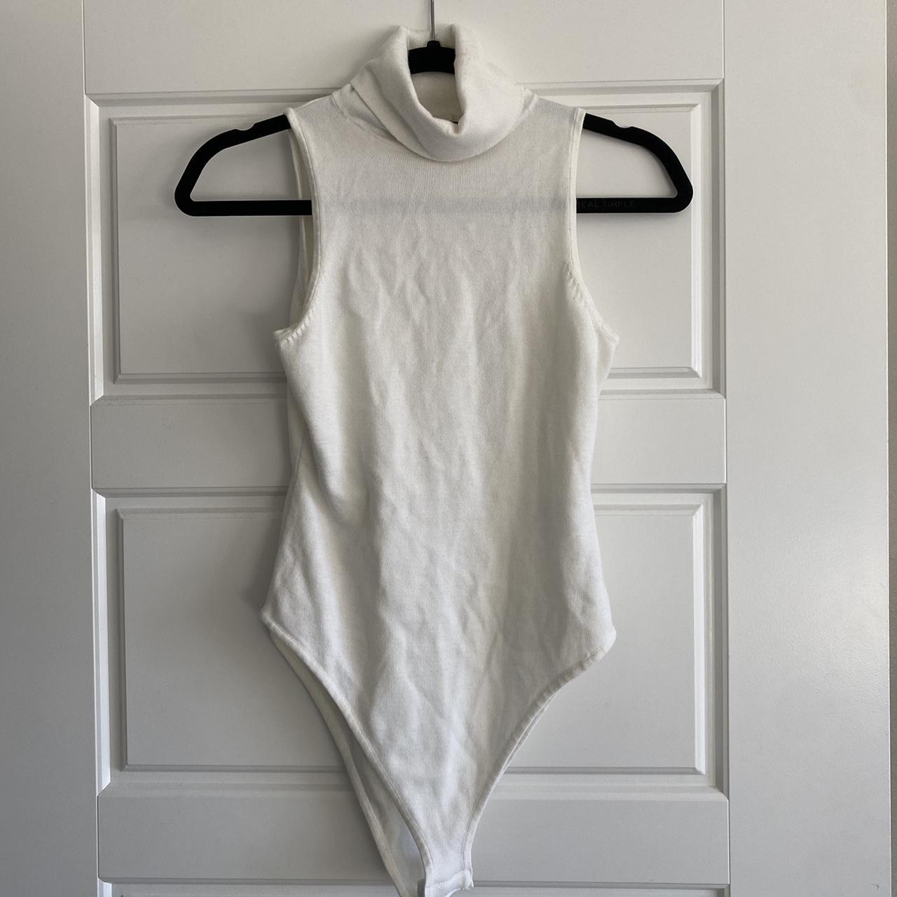 Meshki white turtleneck sleeveless bodysuit Size small - Depop