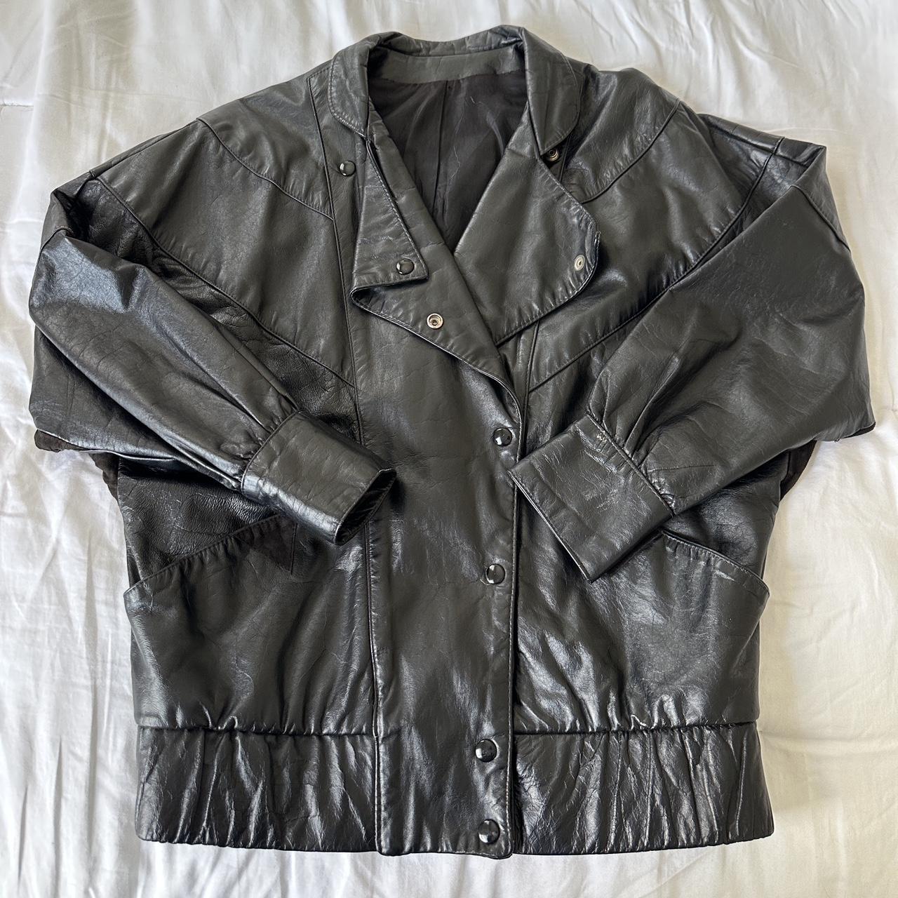 Vintage Faux Leather Jacket Pit to pit:... - Depop