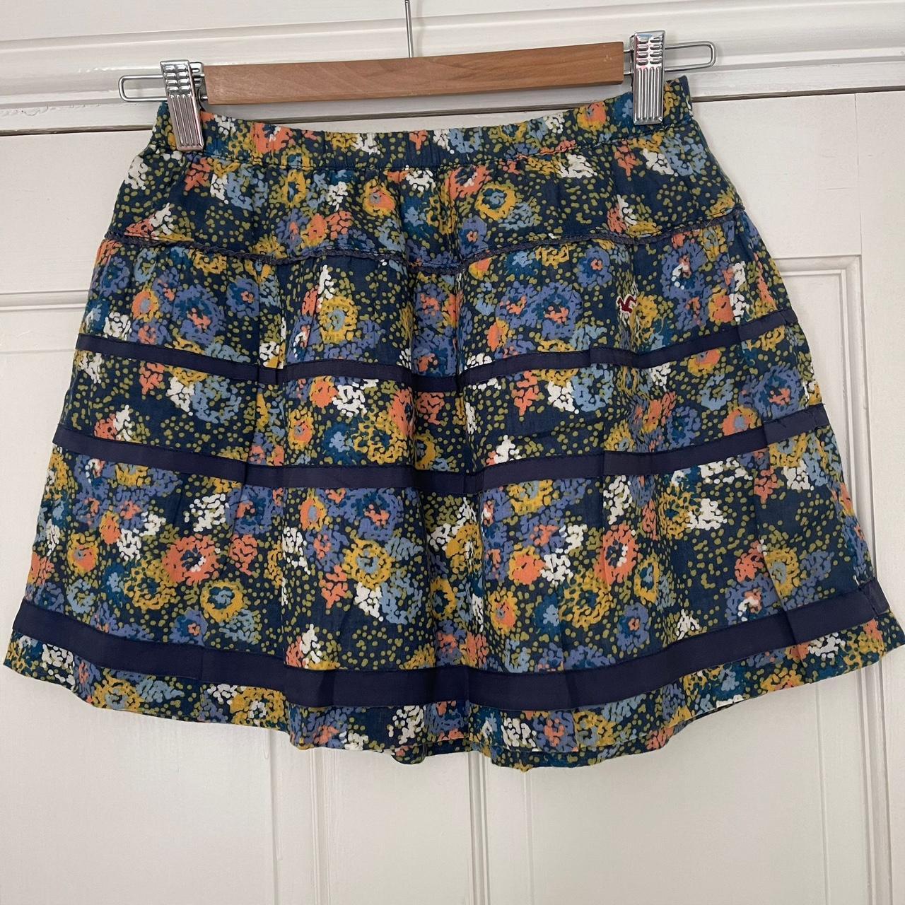 Hollister skirt, UK size S, navy with orange, yellow... - Depop