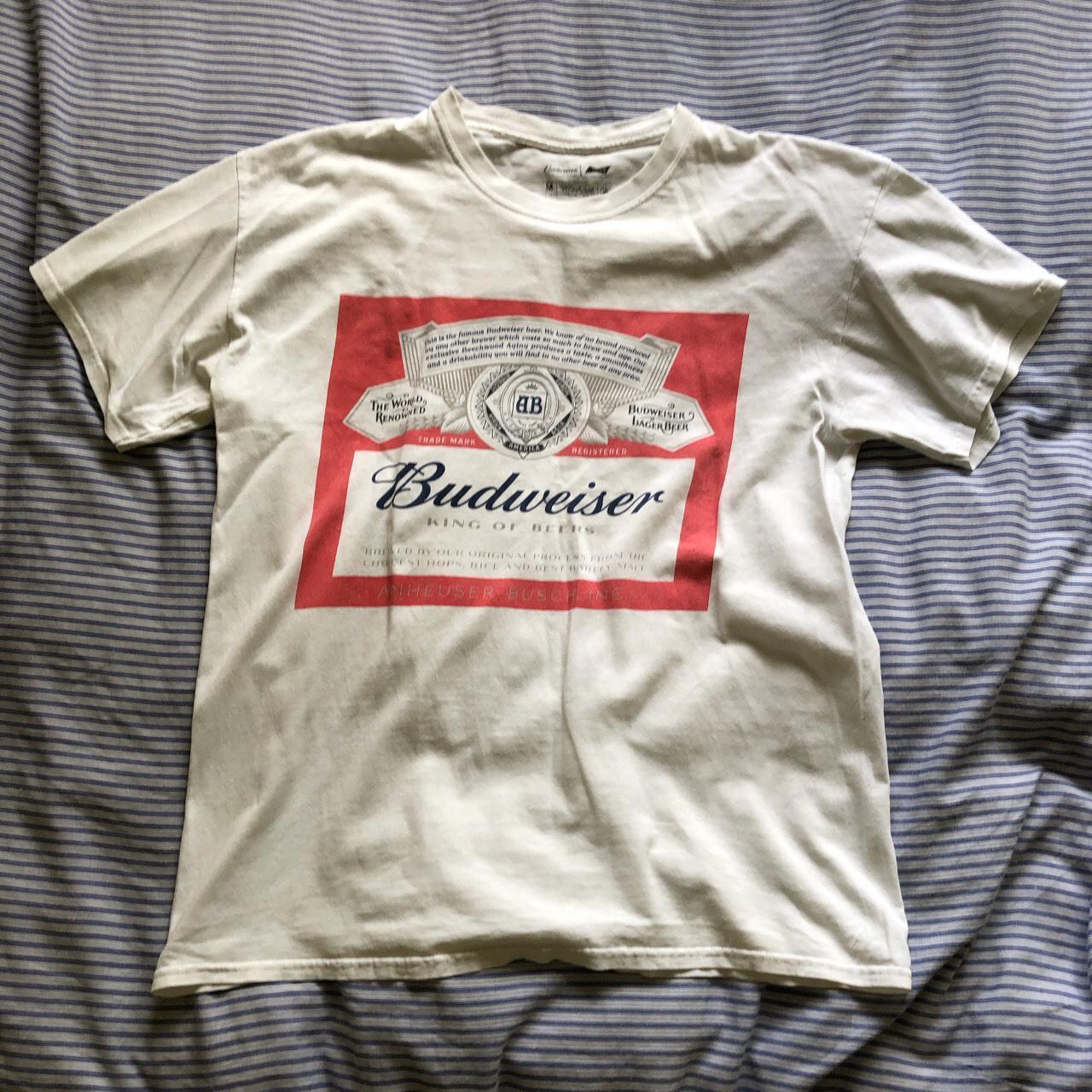 Vintage white Budweiser beer t shirt Really good... - Depop