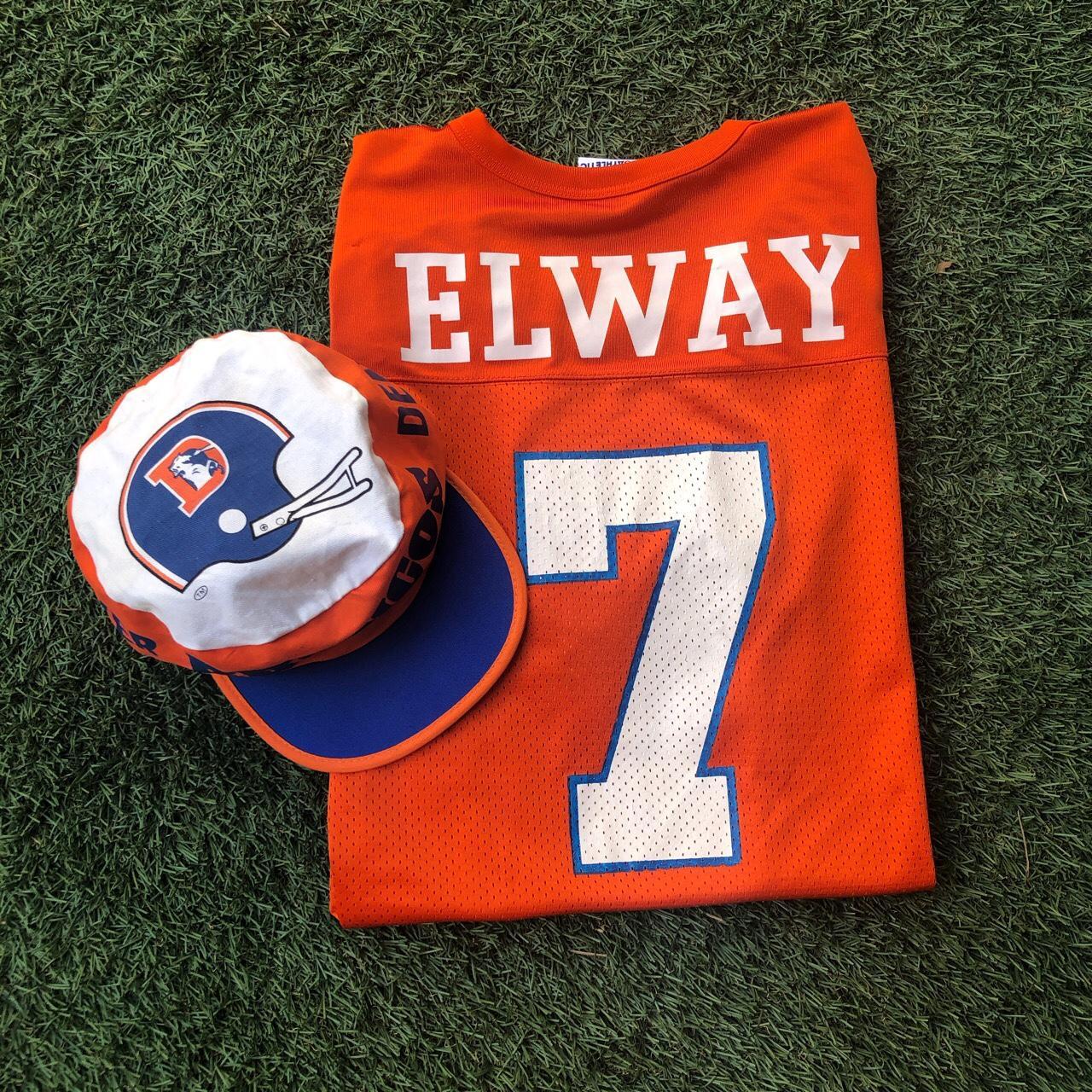 Vintage 90s Logo 7 Denver Broncos John Elway Blue Orange Football Jersey  Mens M