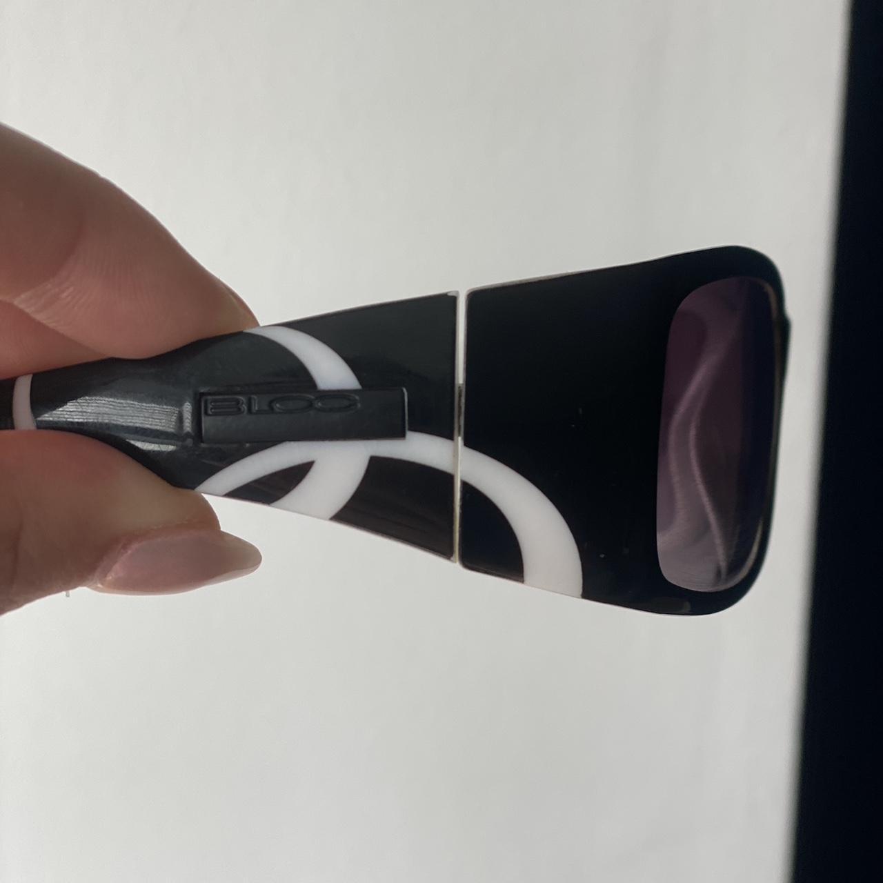 Bloc sunglasses Black with white swirl design Depop