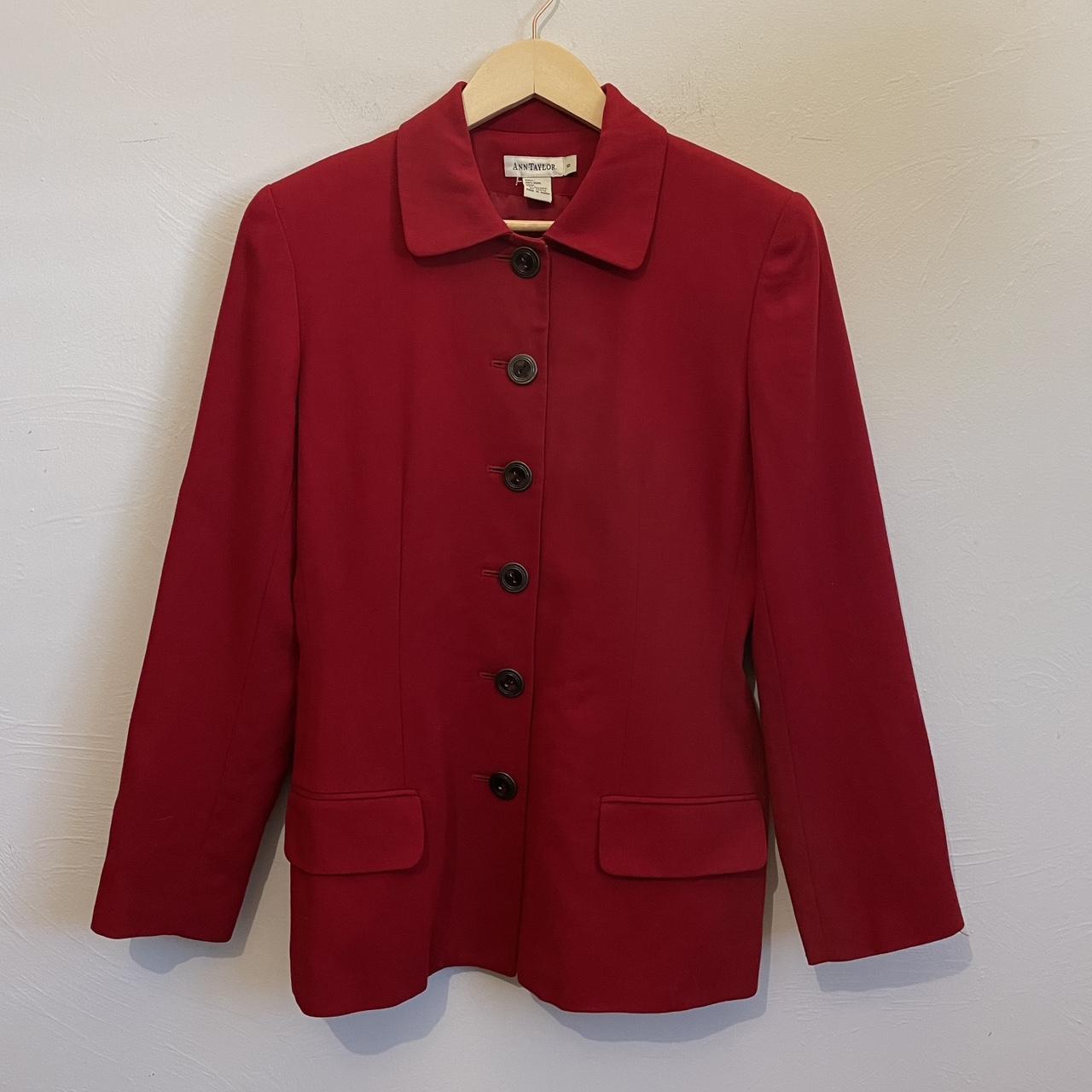 Ann Taylor / vintage AT 100% wool red collared... - Depop