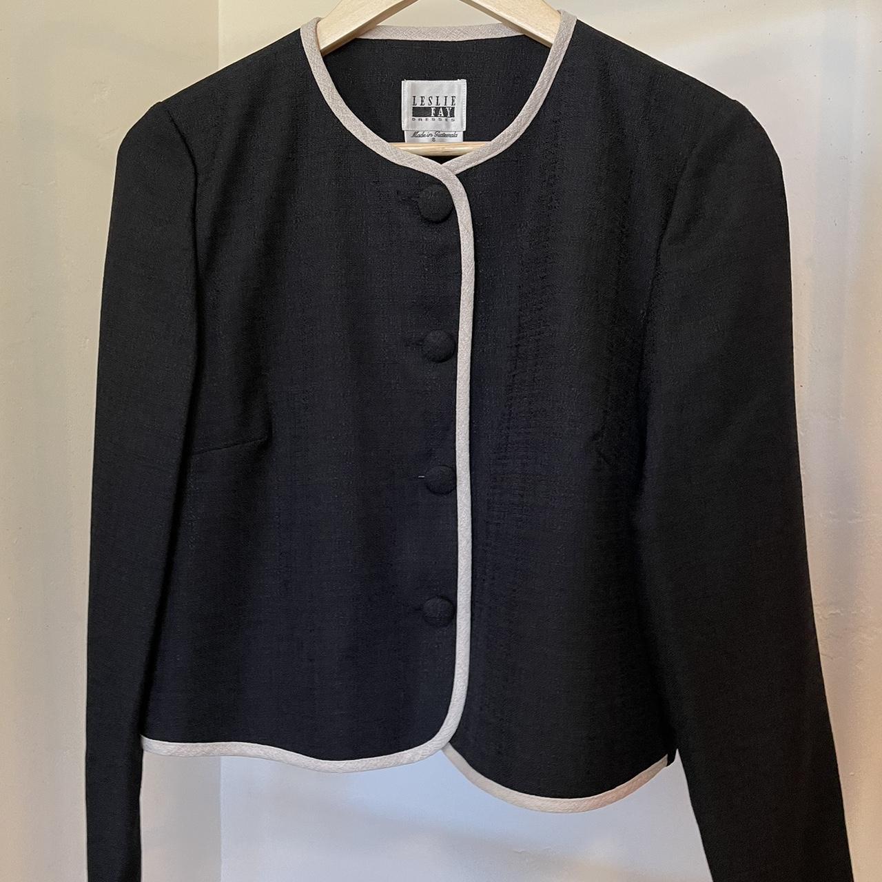 Leslie Fay 90s vintage blazer jacket in black and... - Depop