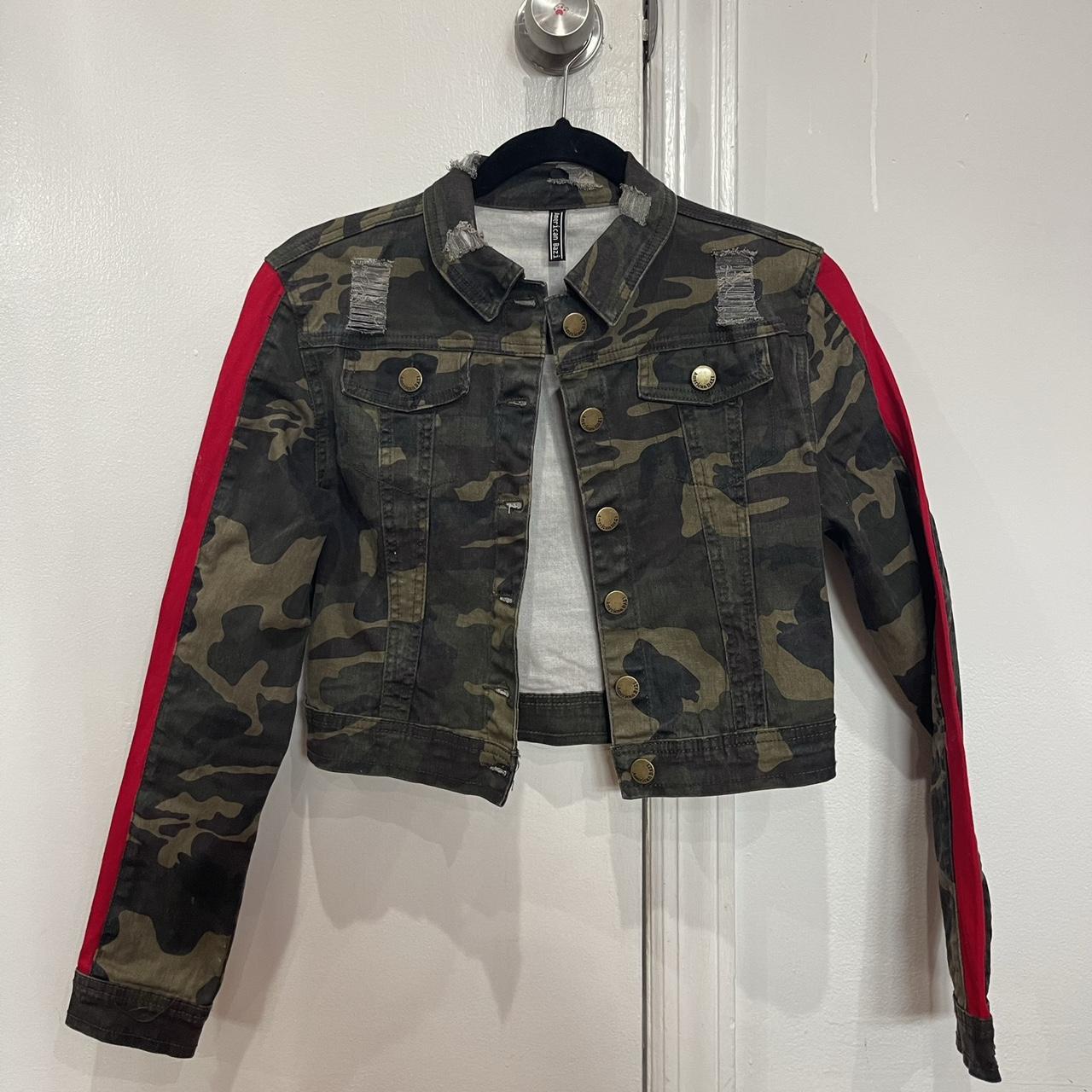 Khaki Camo Cropped Denim Jacket