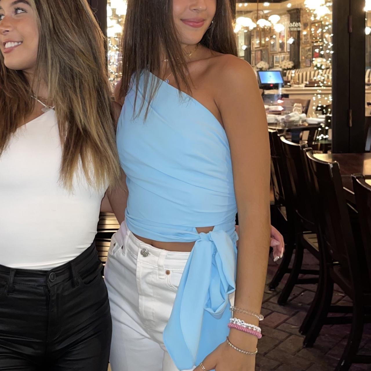 Amanda Uprichard Top | light blue, one shoulder,... - Depop