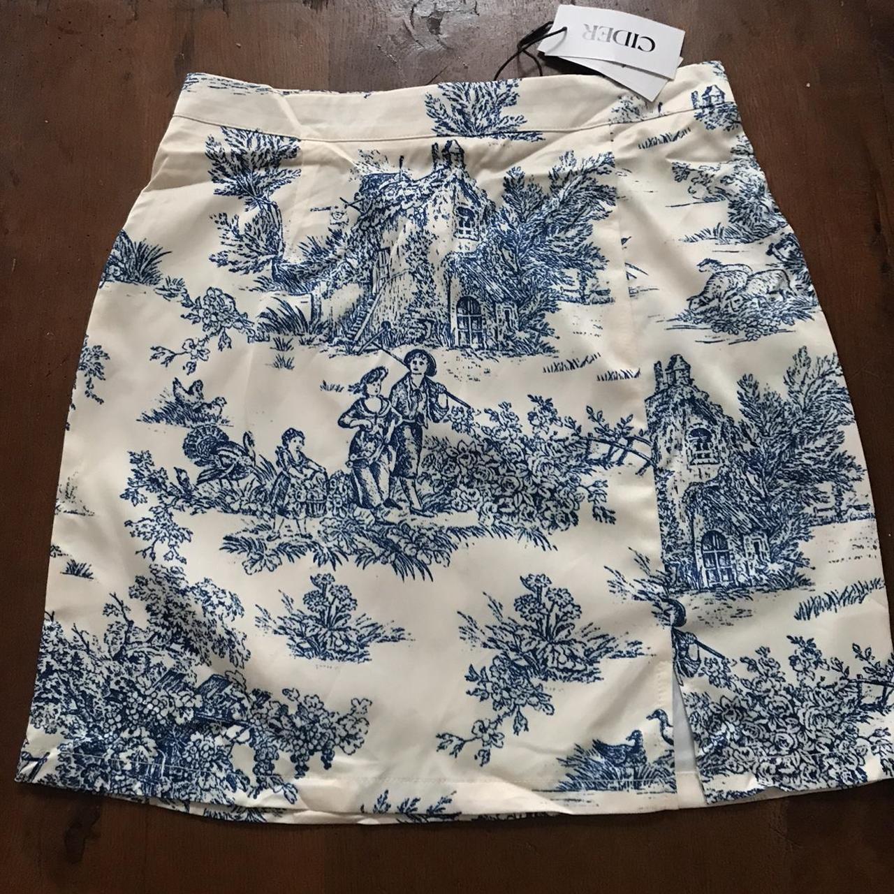 Cider Women's Cream and Blue Skirt Depop