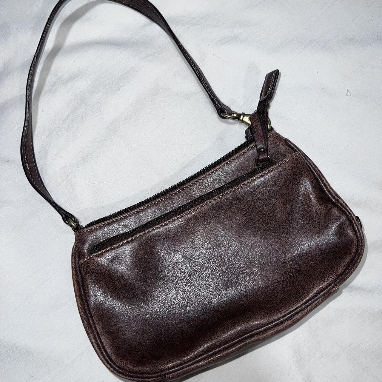 vintage leather nine west shoulder baguette bag in... Depop