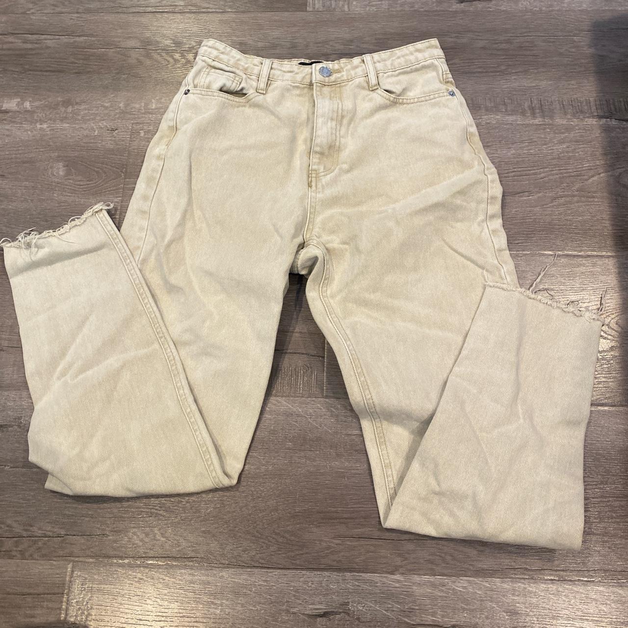 Misguided riot high rise crème mom jeans (size 6L) - Depop