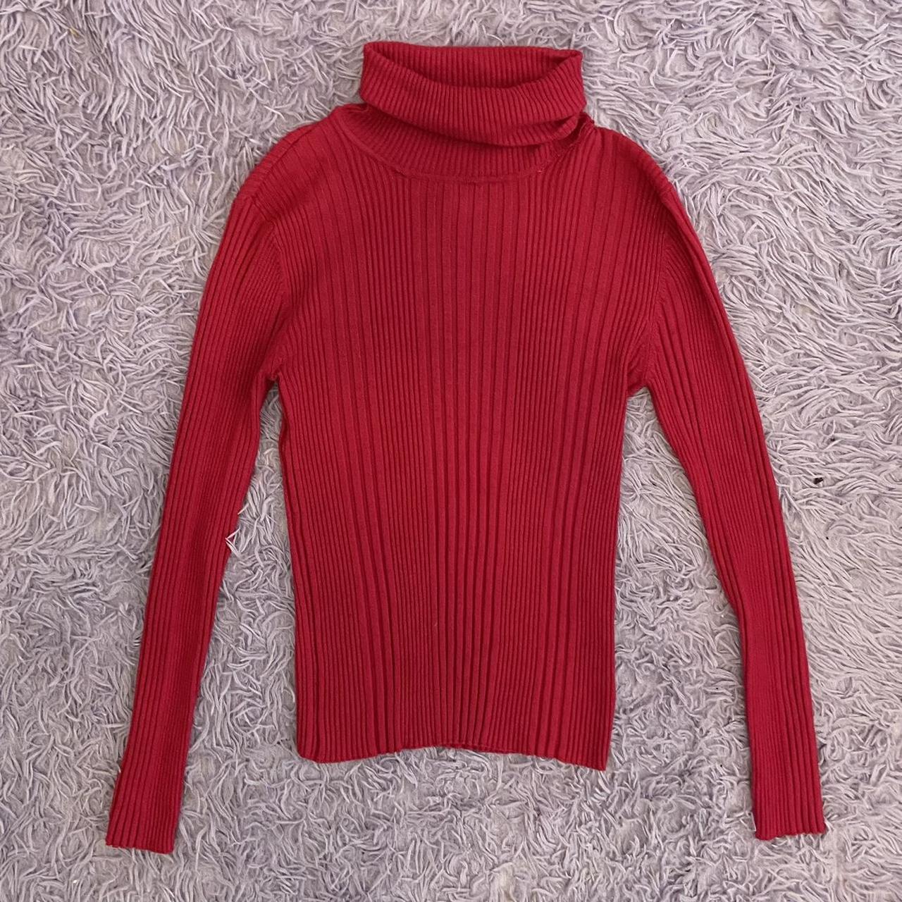 -early 2000s hot pink ribbed turtleneck sweater... - Depop