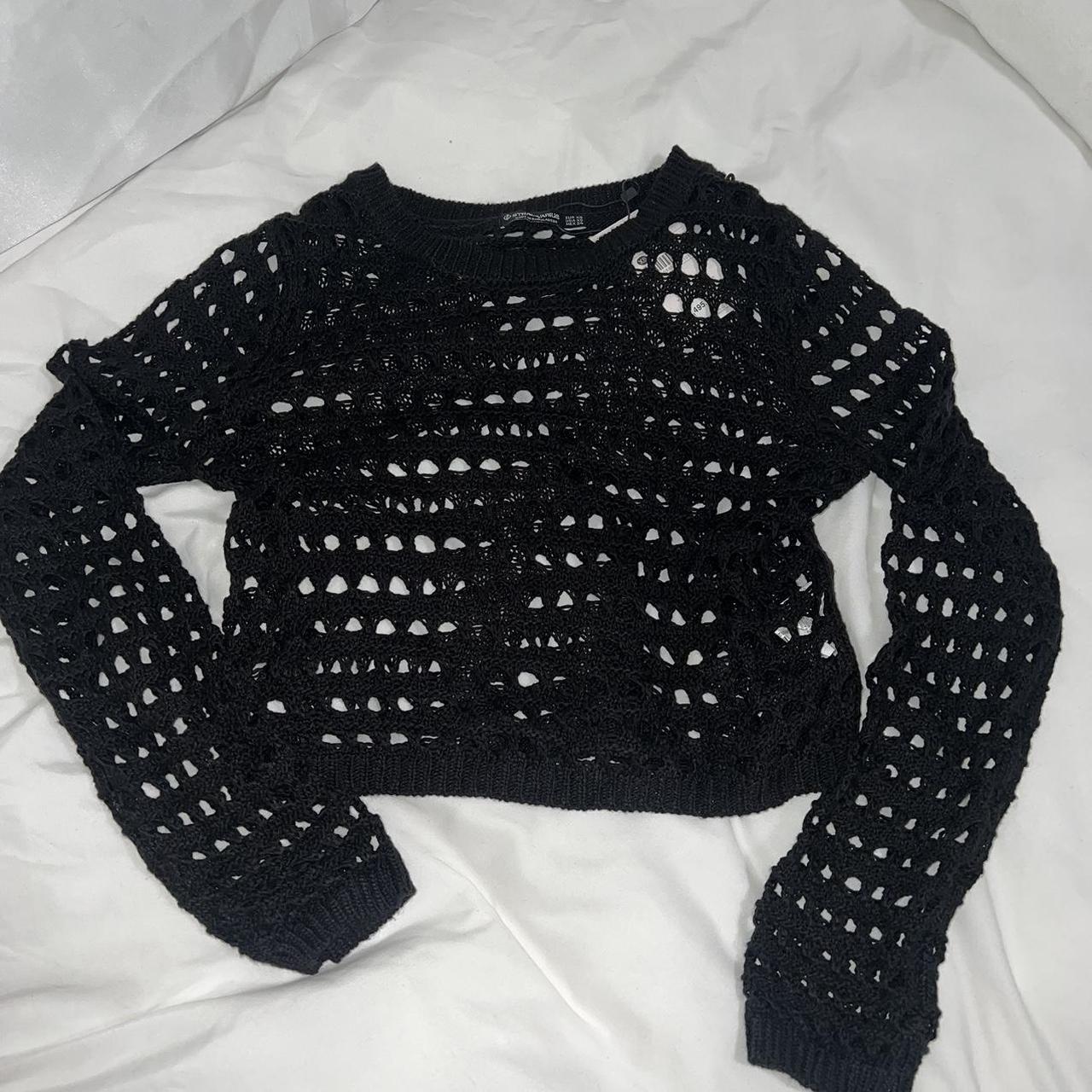 stradivarius black crochet long sleeve top brand new - Depop