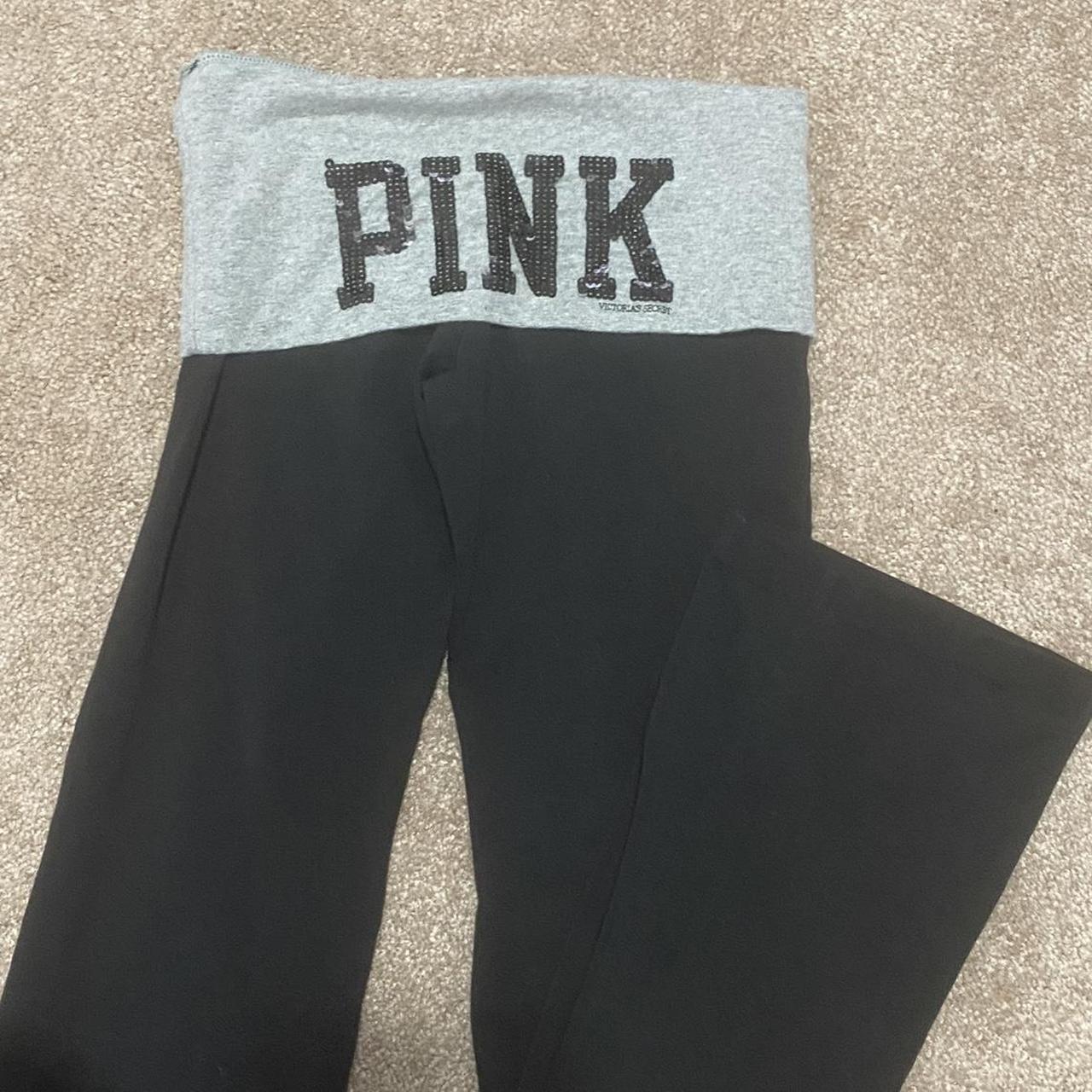 victorias secret fold over flare leggings gray and... Depop