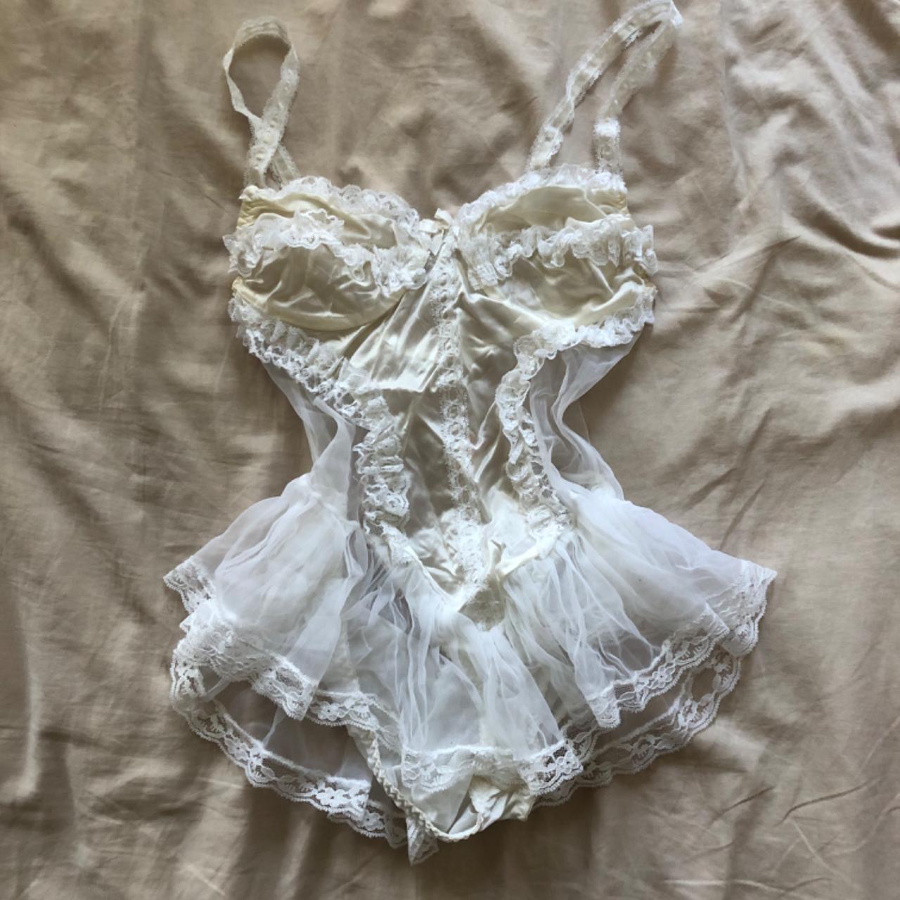 Vintage white lace ballerina lingerie one piece