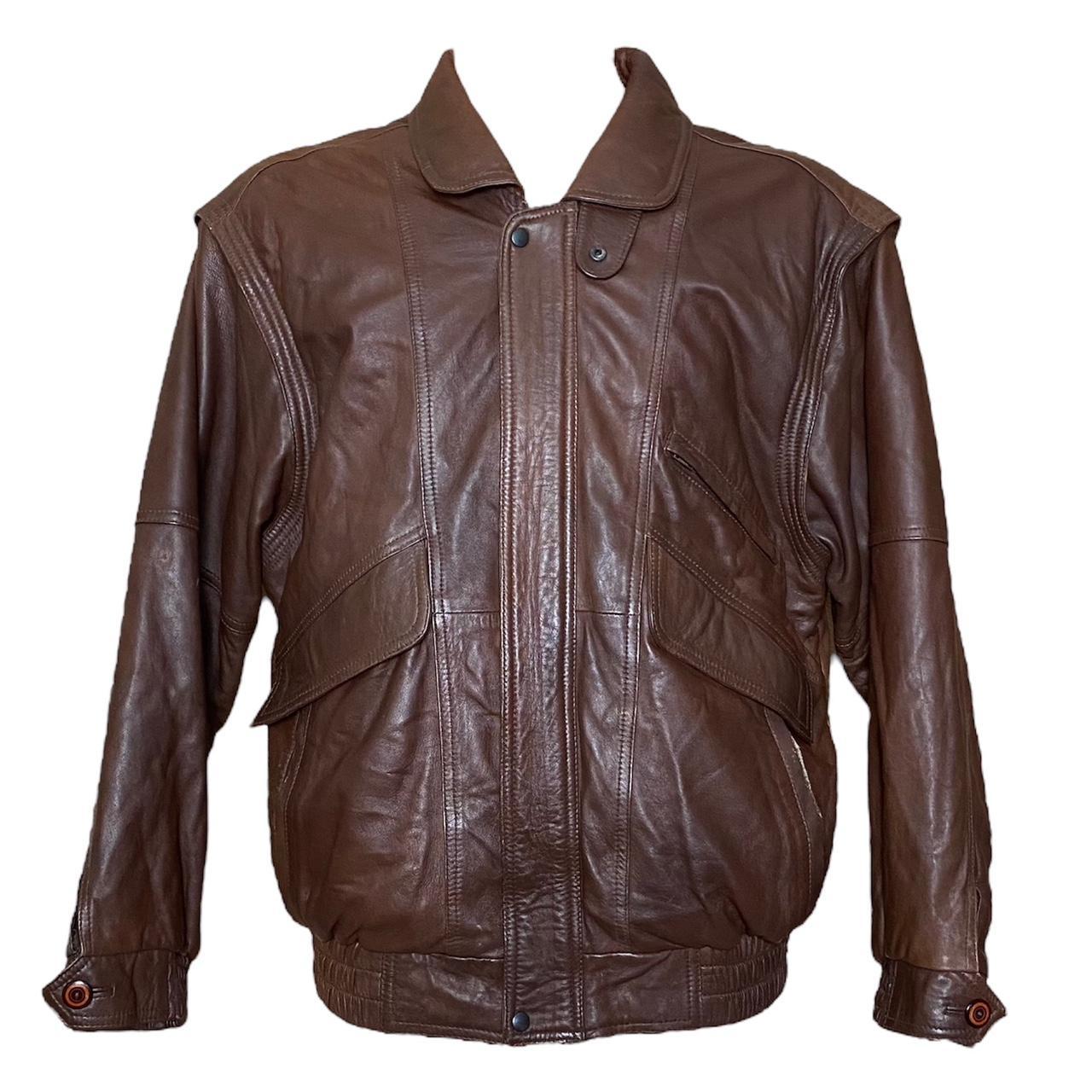 Vintage Fatigue Men’s Brown Leather Jacket Brown... - Depop