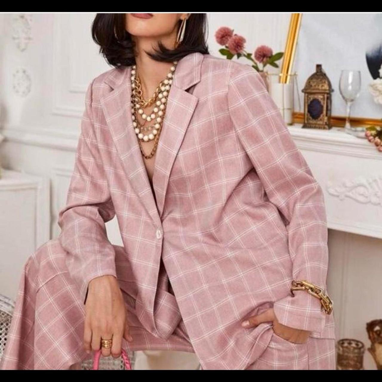 pink oversized suit size xs shein bought on... Depop