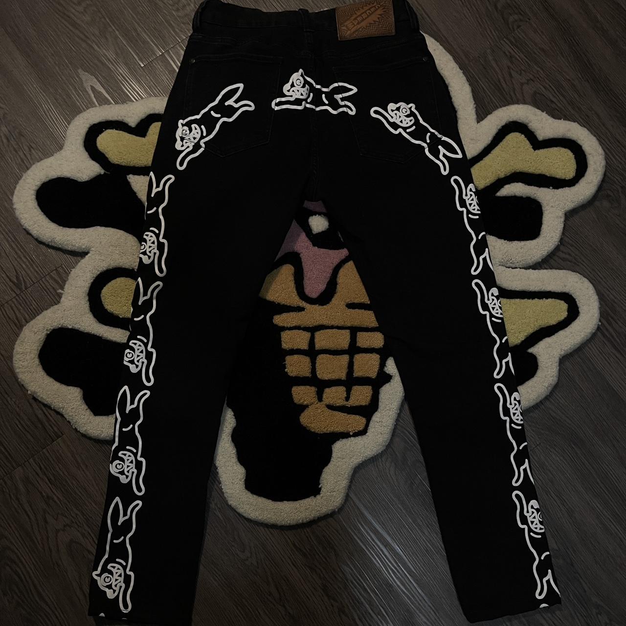 Black ice cream jeans with white painted running... Depop