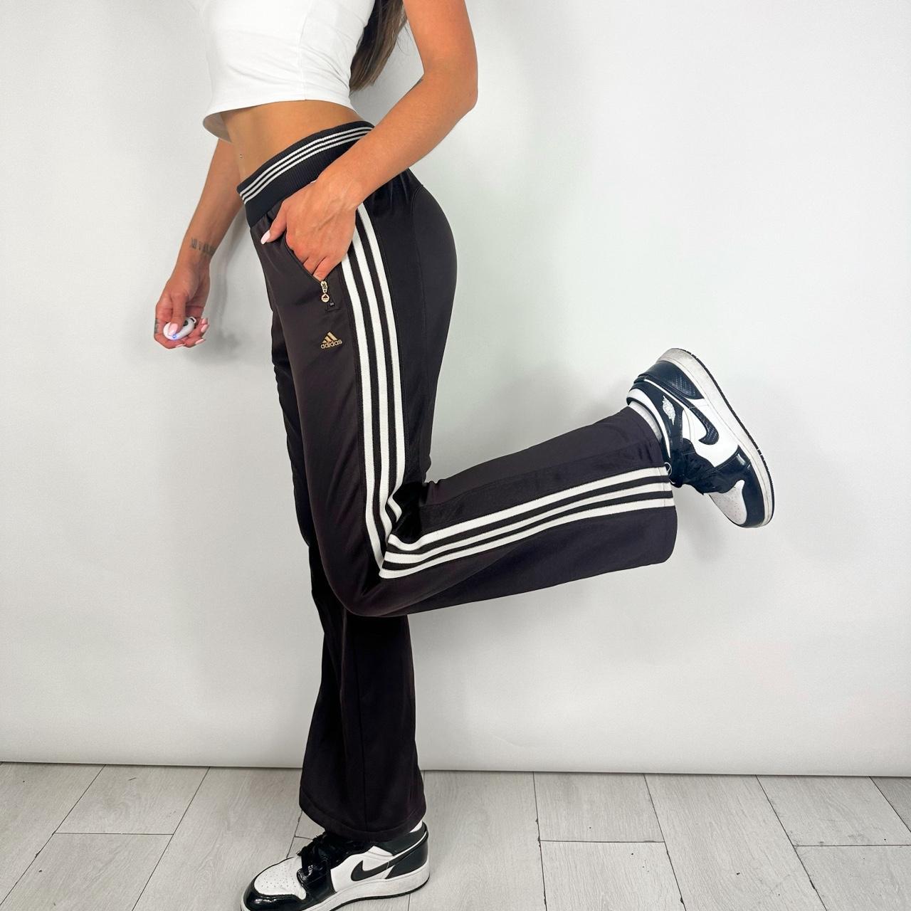 Adidas black stripe track pants size... Depop