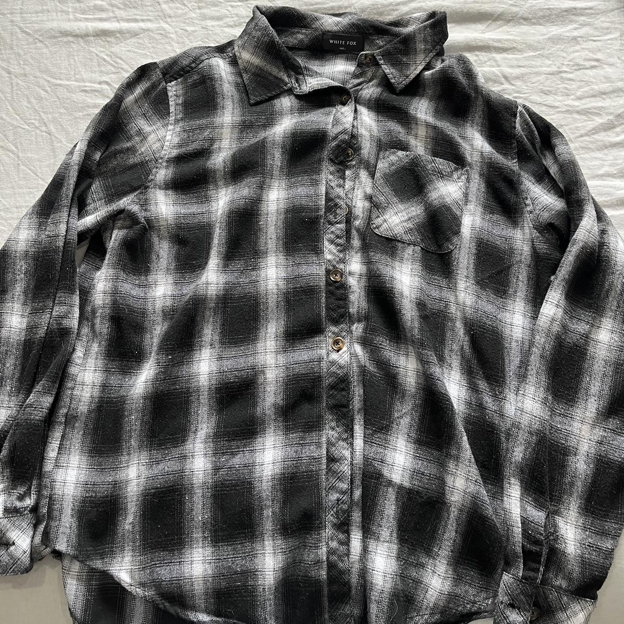 white fox grey/black flannel shirt. worn a few times... - Depop