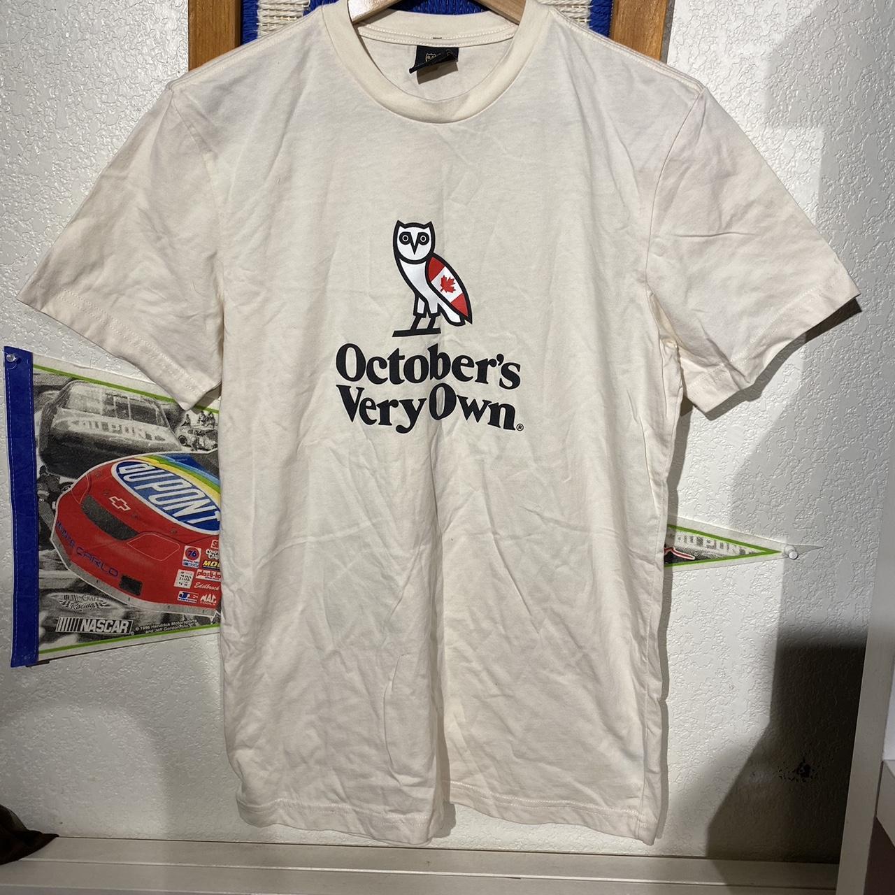 Octobers Very Own Men S Cream And Red T Shirt Depop