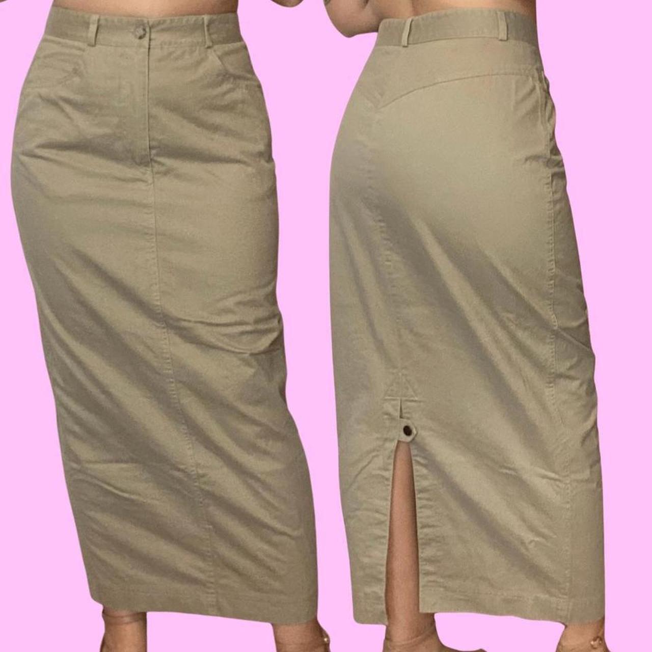 DKNY Women's Tan and Khaki Skirt Depop