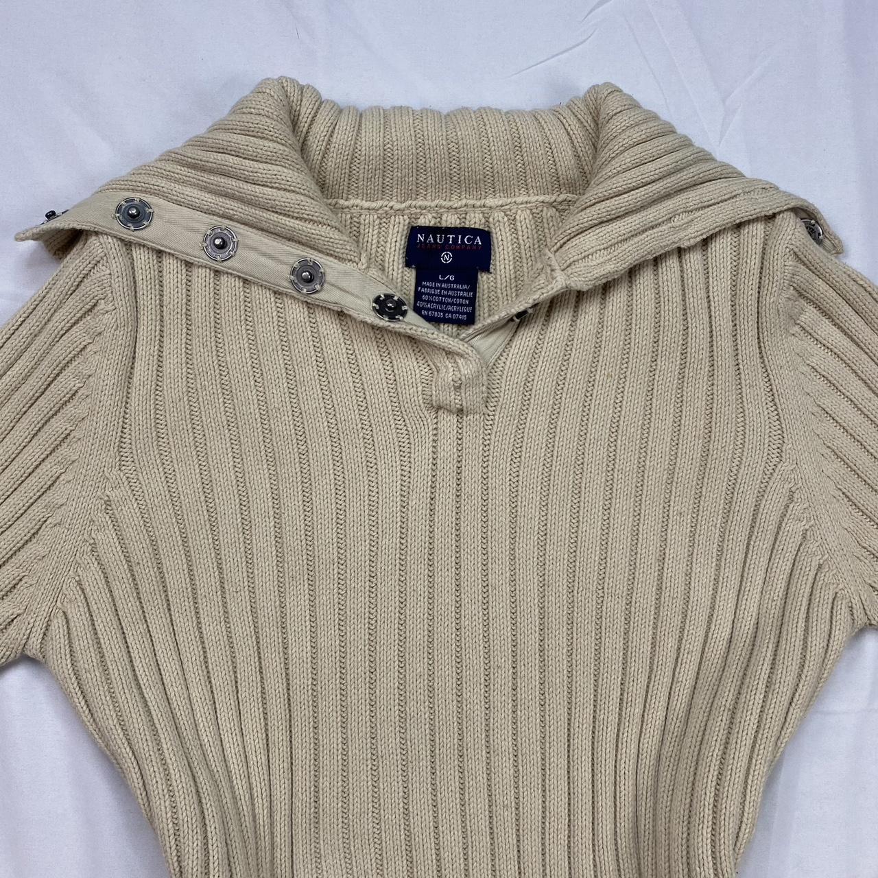 y2k nautica thick cream colored ribbed knit sweater... - Depop