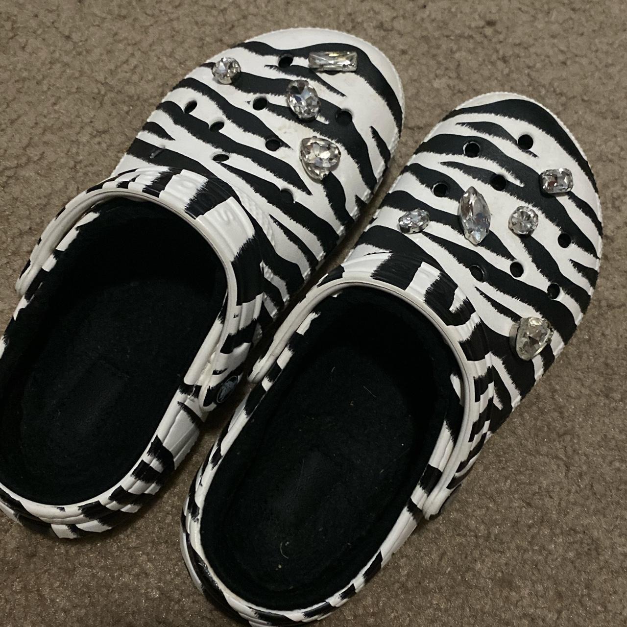 Super cute Zebra print fur lined Crocs. Diamond