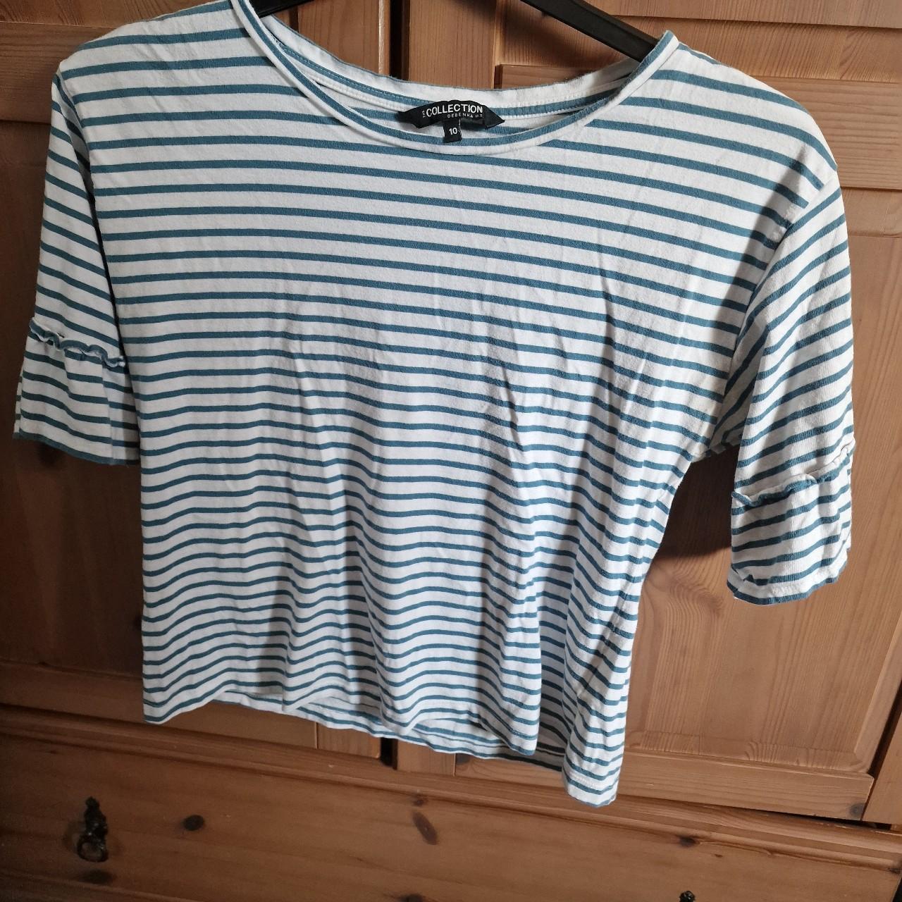 Debenhams Women's White and Blue Tshirt Depop