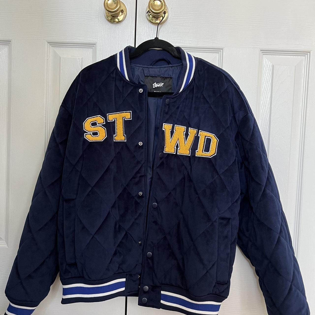 navy quilted bomber jacket in brand new condition... - Depop