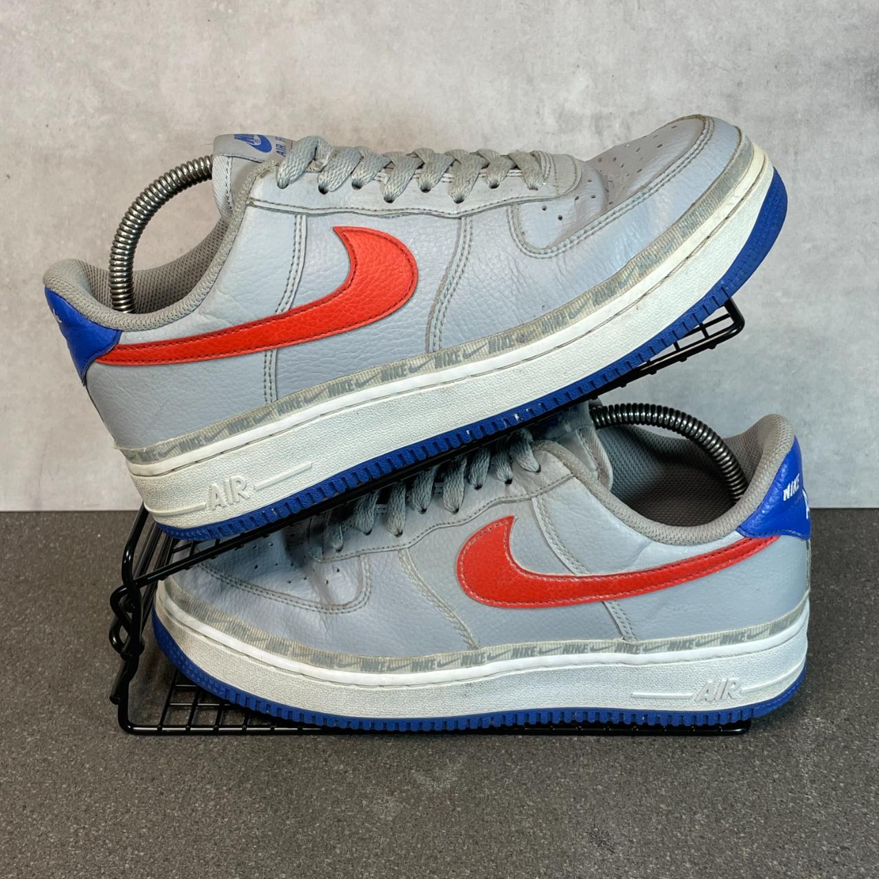 Nike Air Force 1 Overbranding Grey Blue Red Mens. Depop