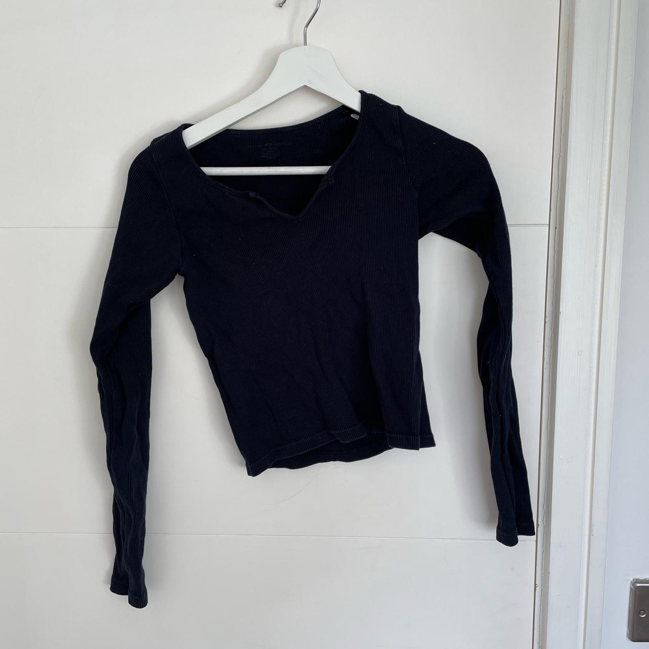 Brandy Melville blue long sleeve mini v neck crop... Depop