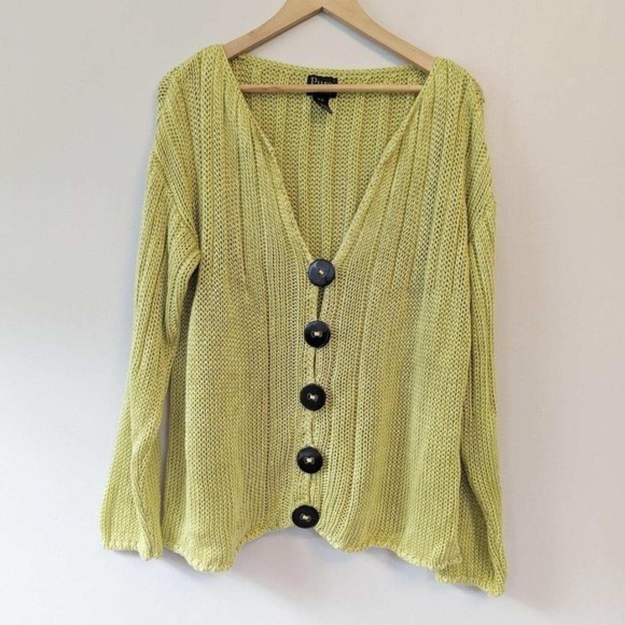 Pure Handknit Lime V Neck Chunky Knit Cardigan. Depop