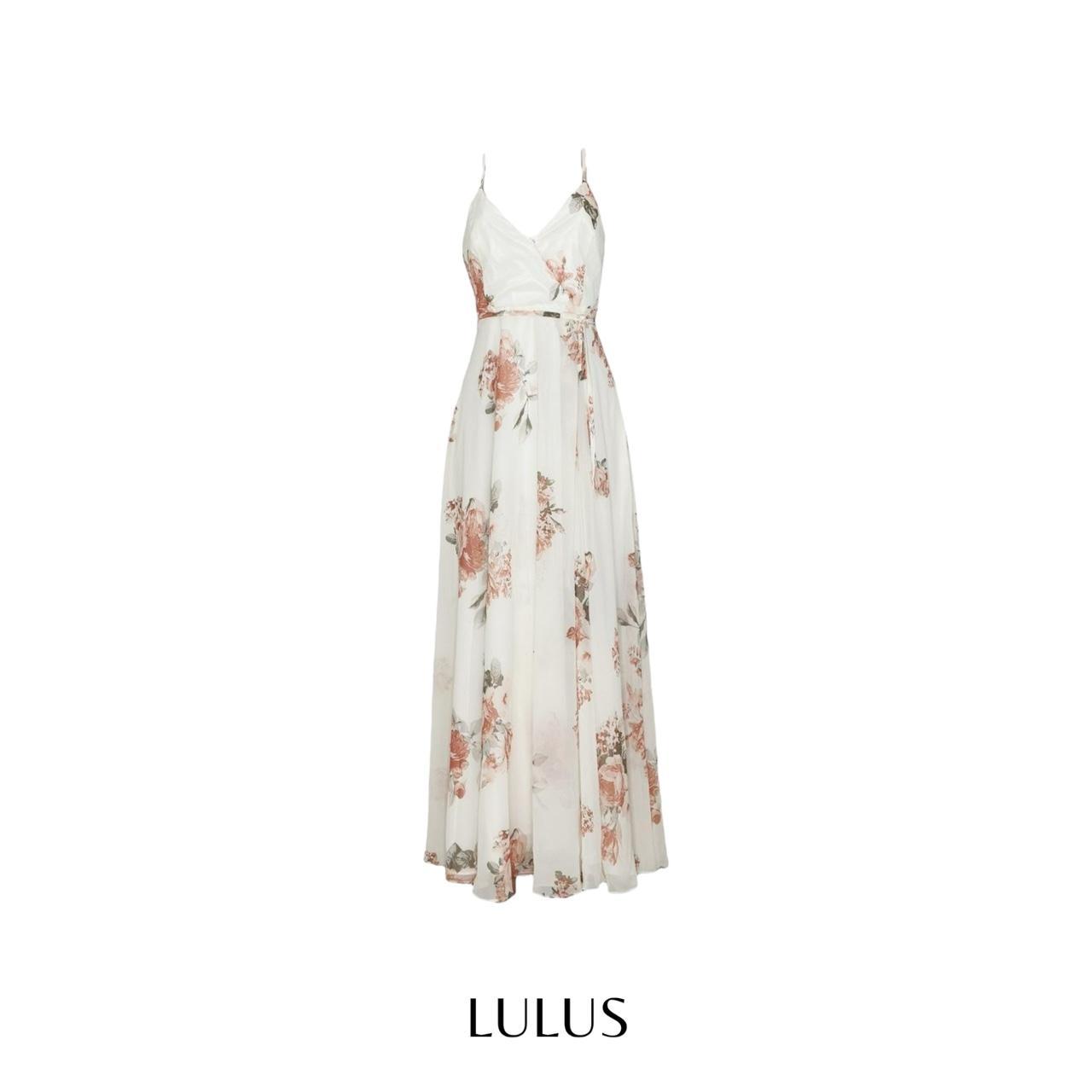 Elegantly inclined cream floral print wrap maxi dress best sale