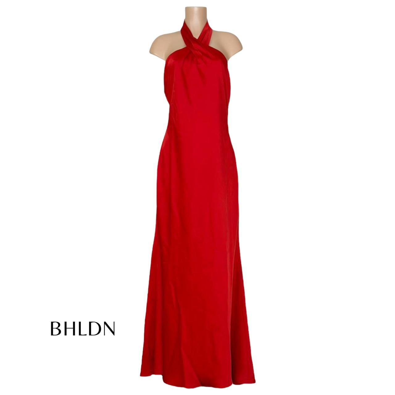 BHLDN Ruby Twist Halter Satin Gown, Red, 12 (US) -... - Depop