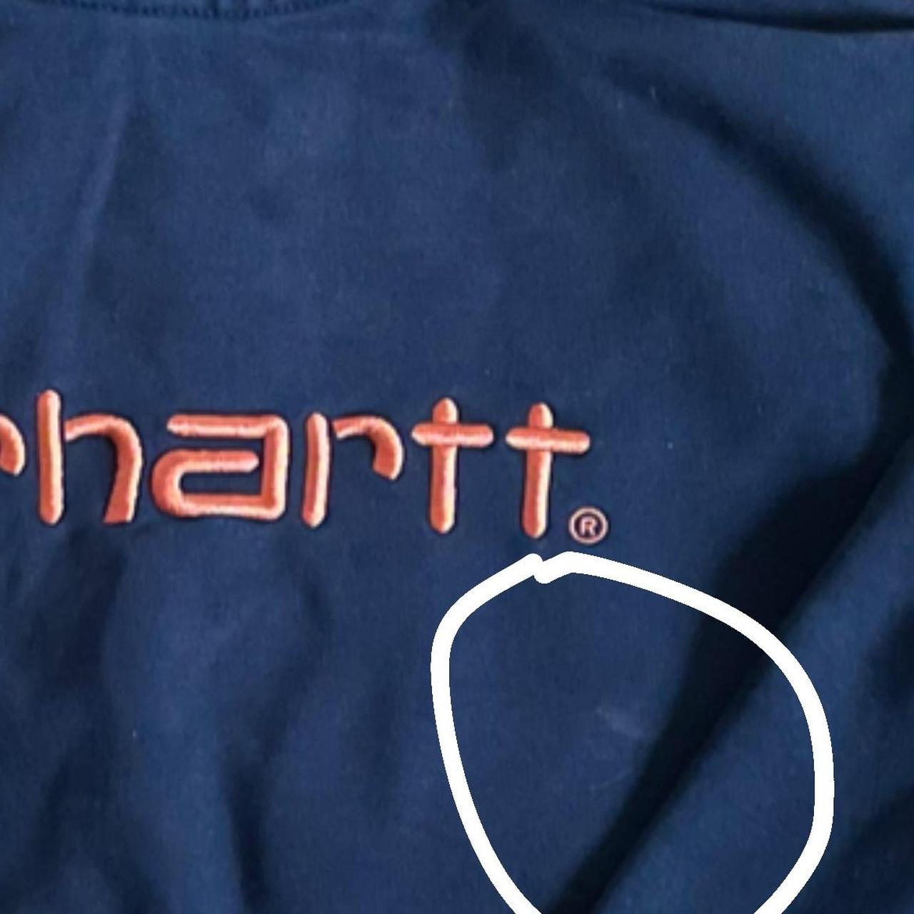 Navy Blue Carhartt hoodie! (Orange spell out) Very... - Depop
