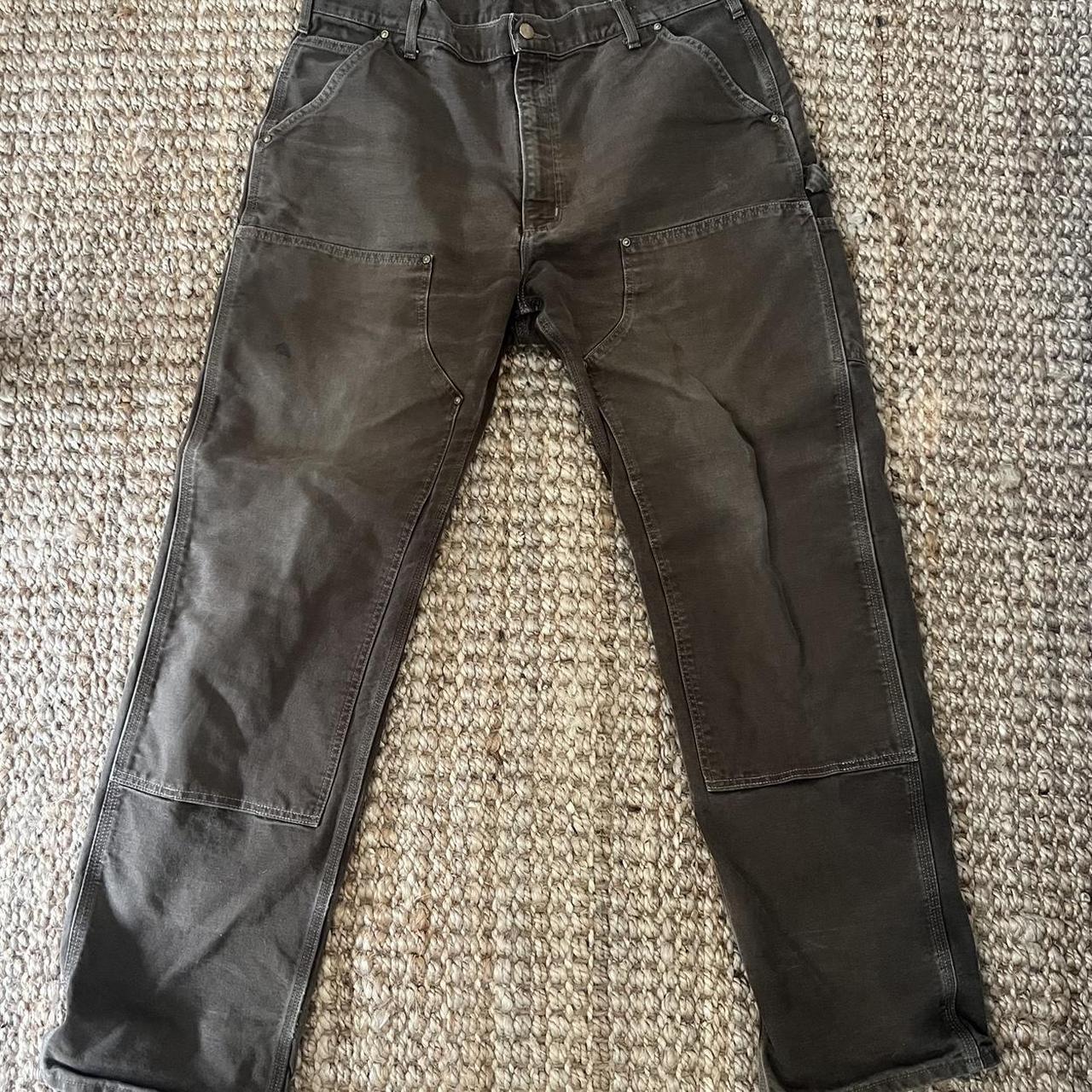 brown carhartt double knee carpenter jeans roughly... - Depop