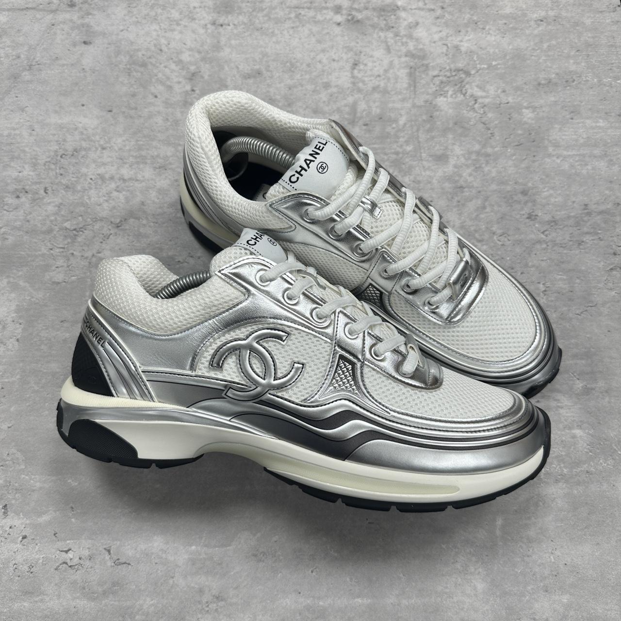 chanel-cc-runners-trainers-silver-metallic-black-depop