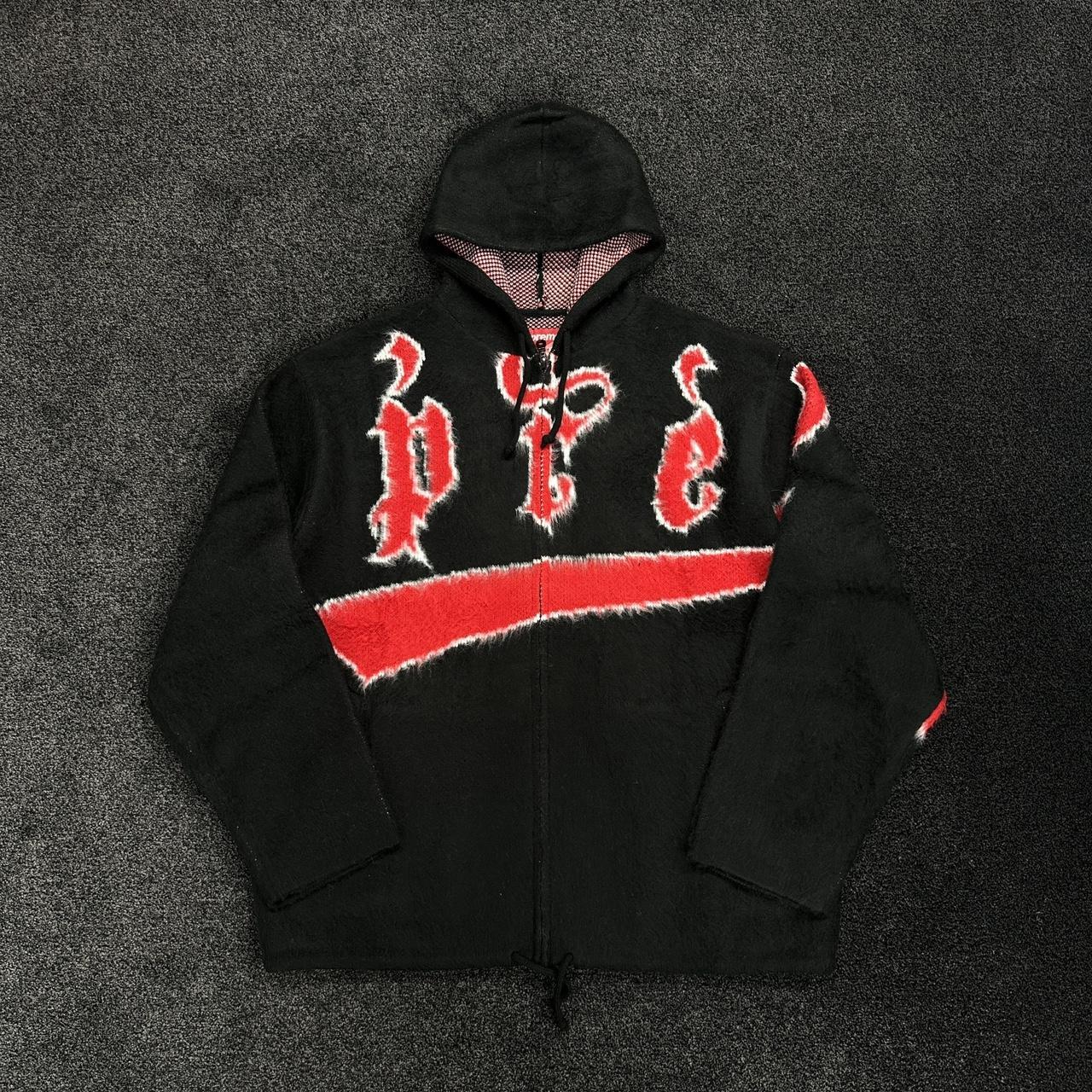 Supreme Accent Brushed Zip Up Hooded Jacket Red Supreme Black Zip