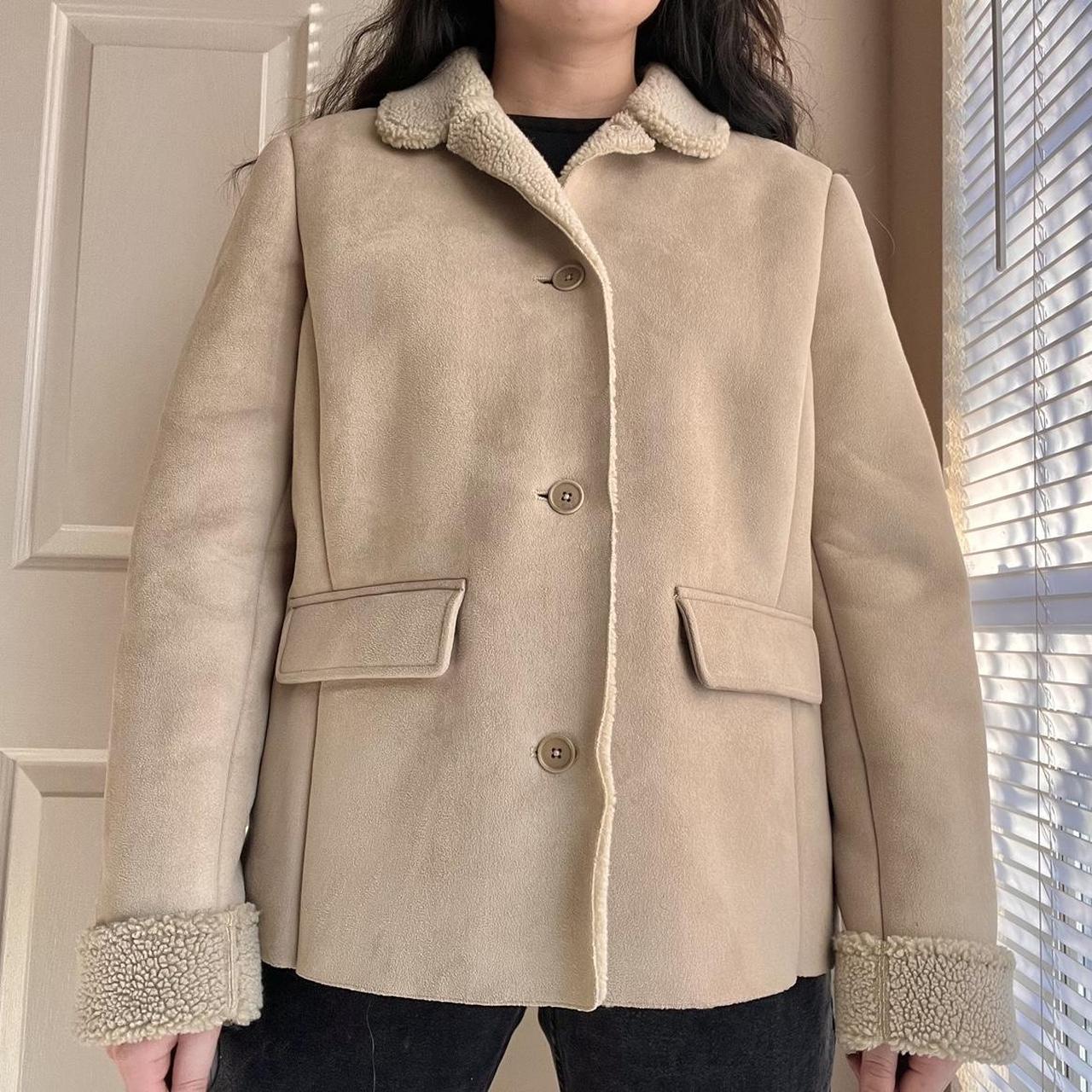 CREAM SHERPA LINED JACKET COAT FAUX SUEDE 🖤🖤🖤 Free... - Depop