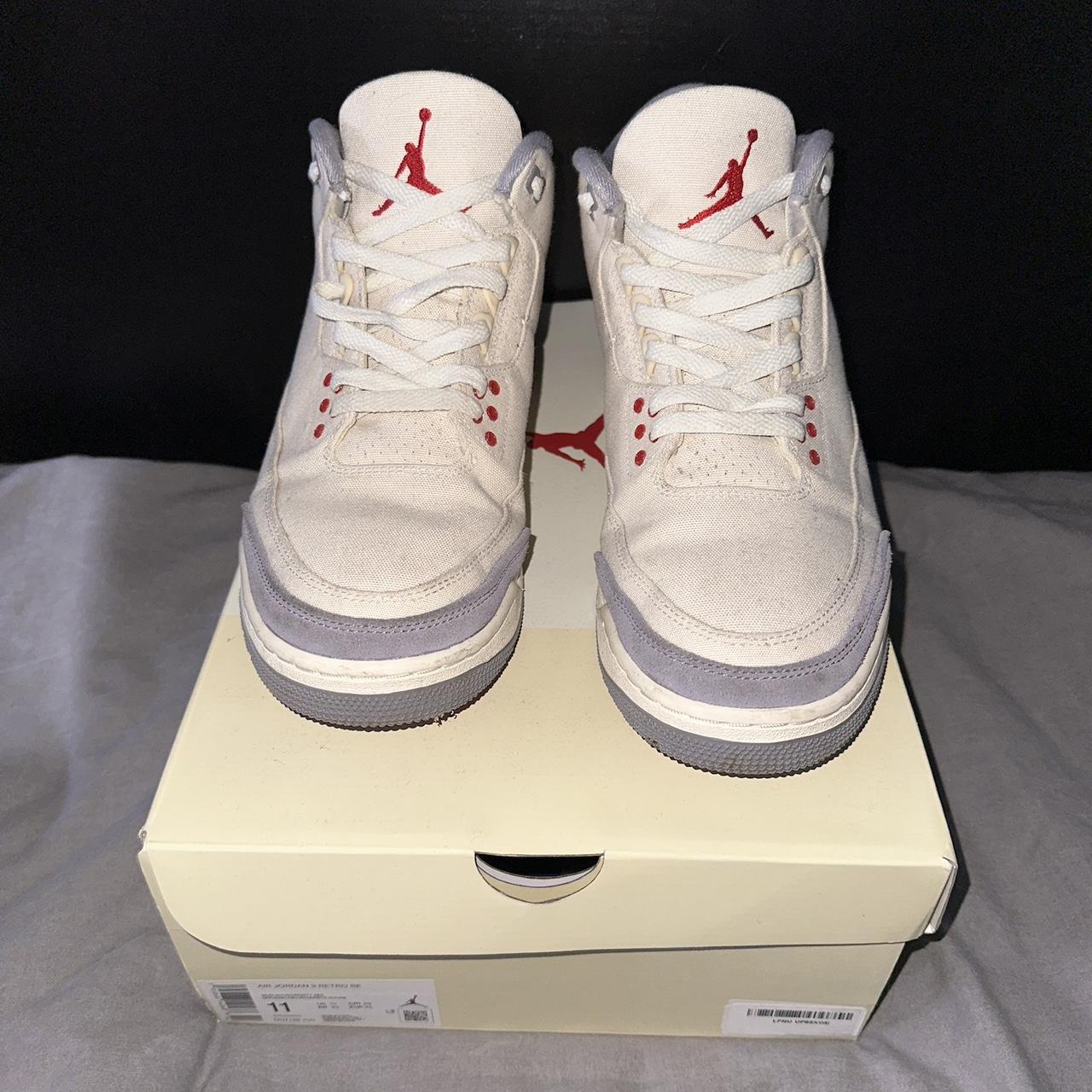 Jordan Men's Cream and Red Trainers Depop