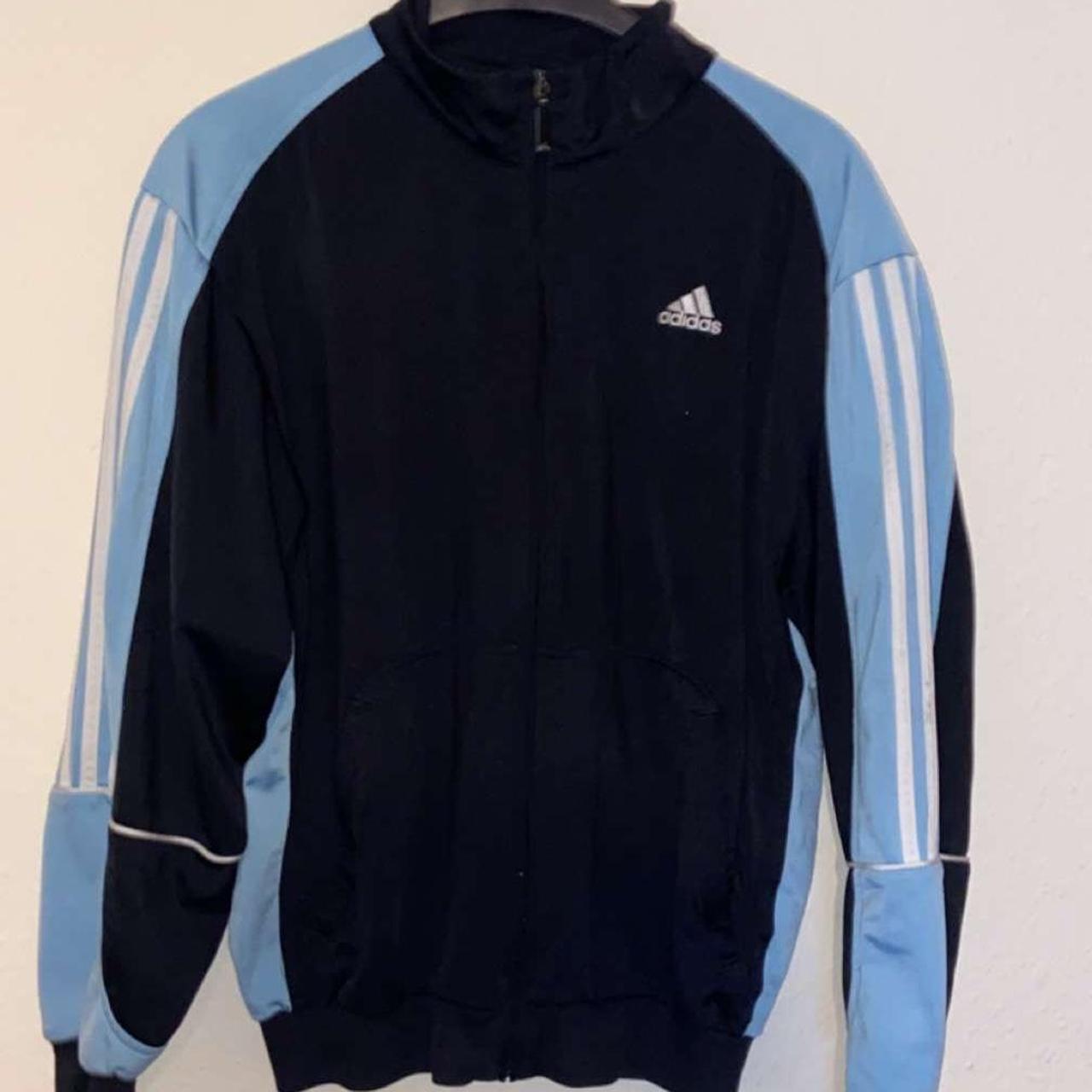 Adidas tracksuit top. Three striped Blue and... - Depop