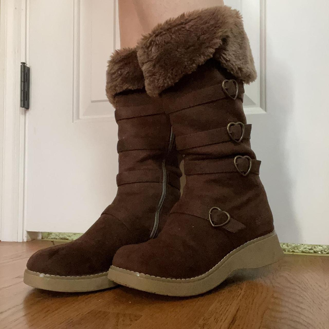 Y2K brown demonia moon snow yeti boot style platform... - Depop