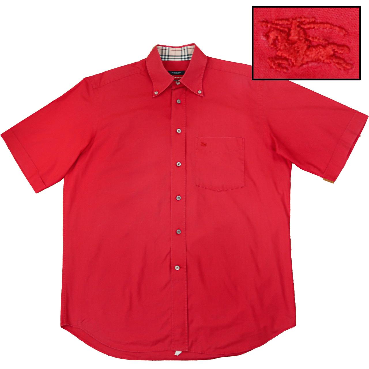 Burberry red button up best sale