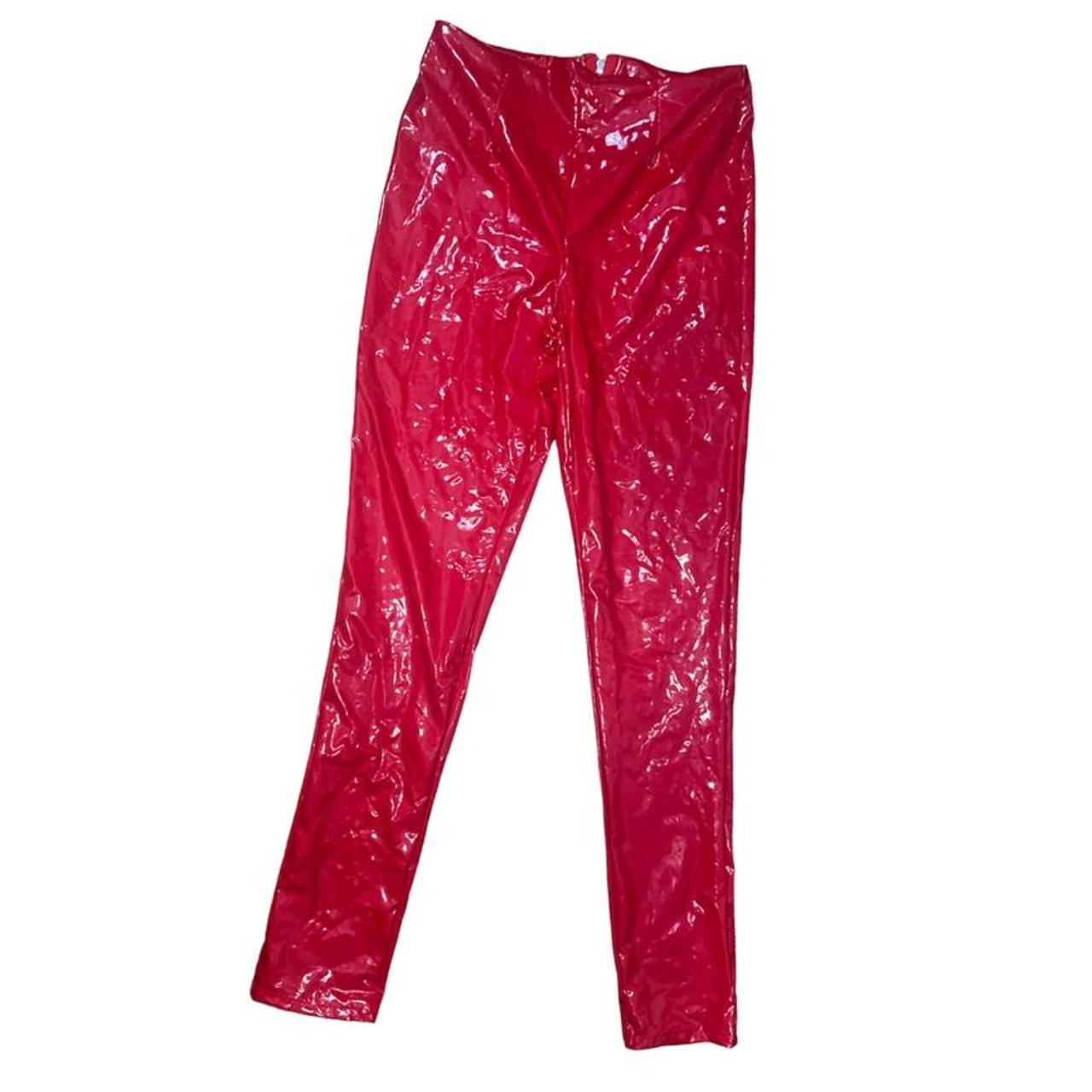 Red shiny hot sale trousers