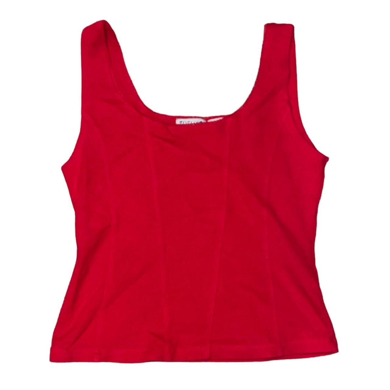 Y2k fitted corset style red tank top with trim by... Depop