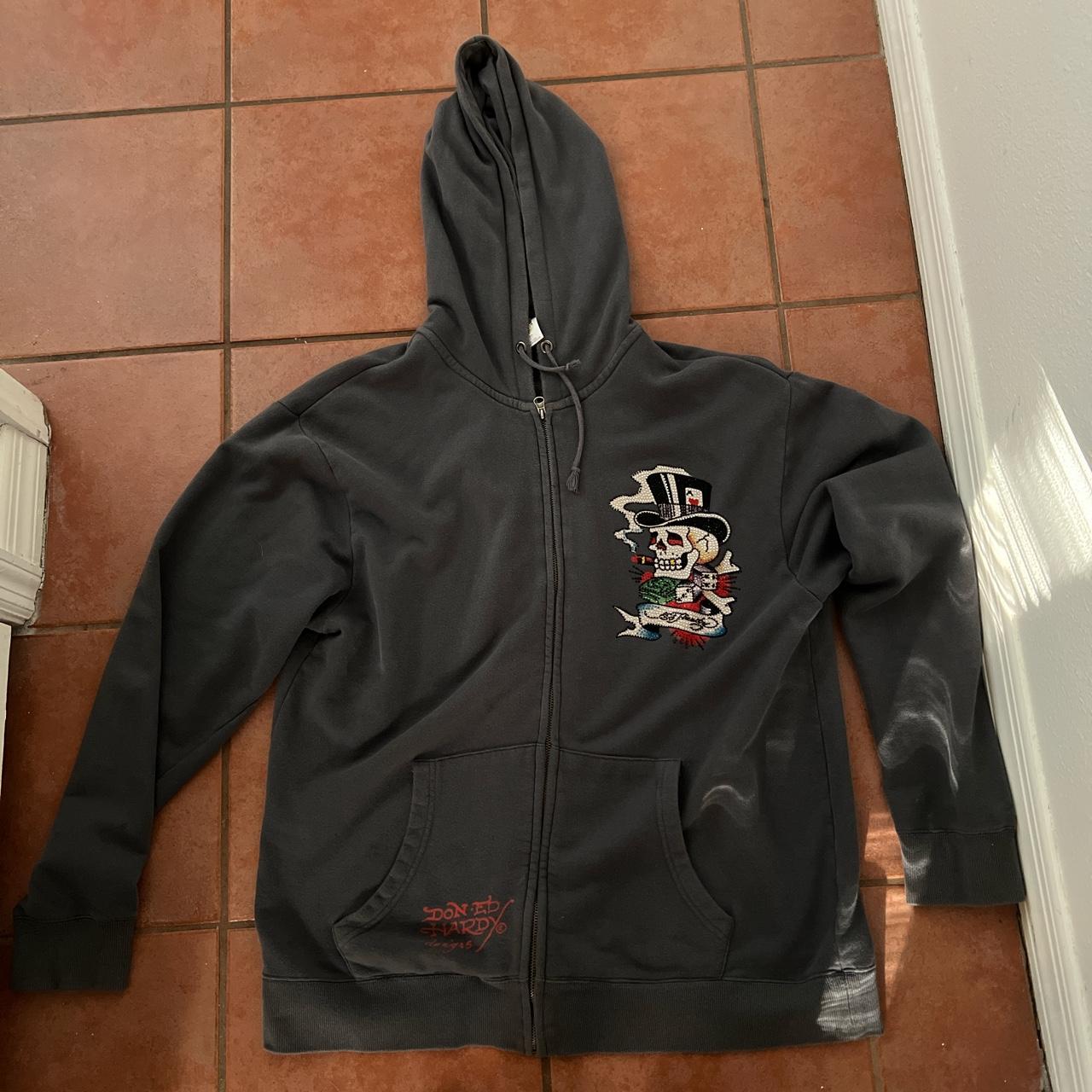 Ed Hardy Women's Grey and Red Jumper | Depop