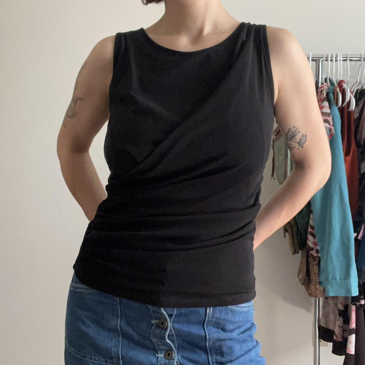 Tahari Black Wrap Tank, Layered Sheer Fabric - Depop