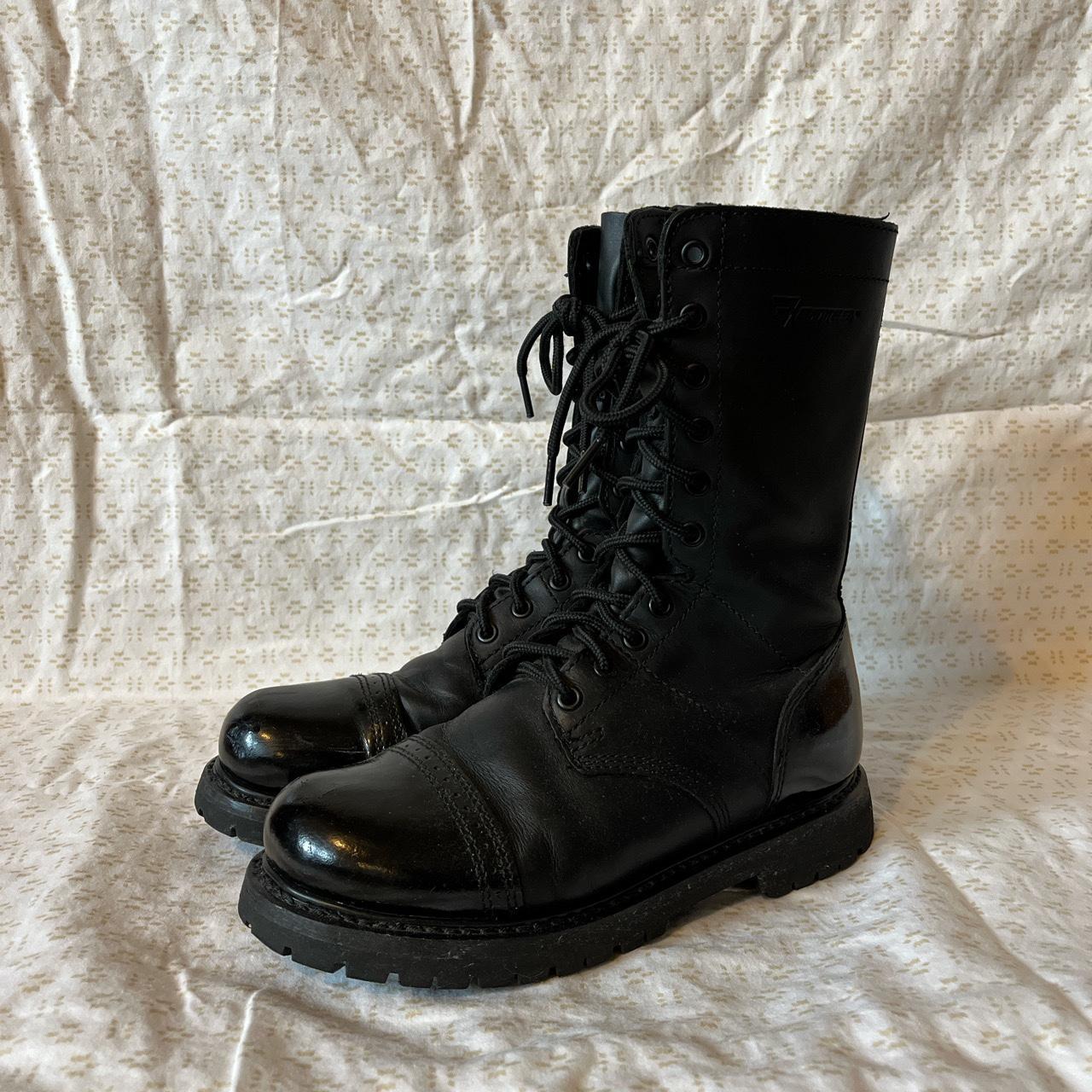 Bates 11” leather combat boots in black with glossy... - Depop