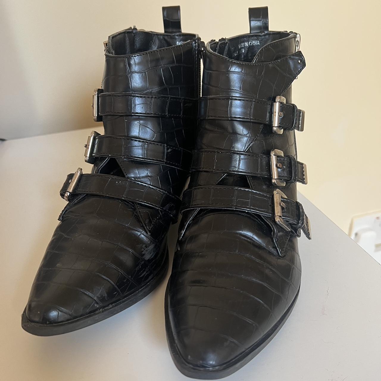 River island black ankle boots with buckle detail... Depop