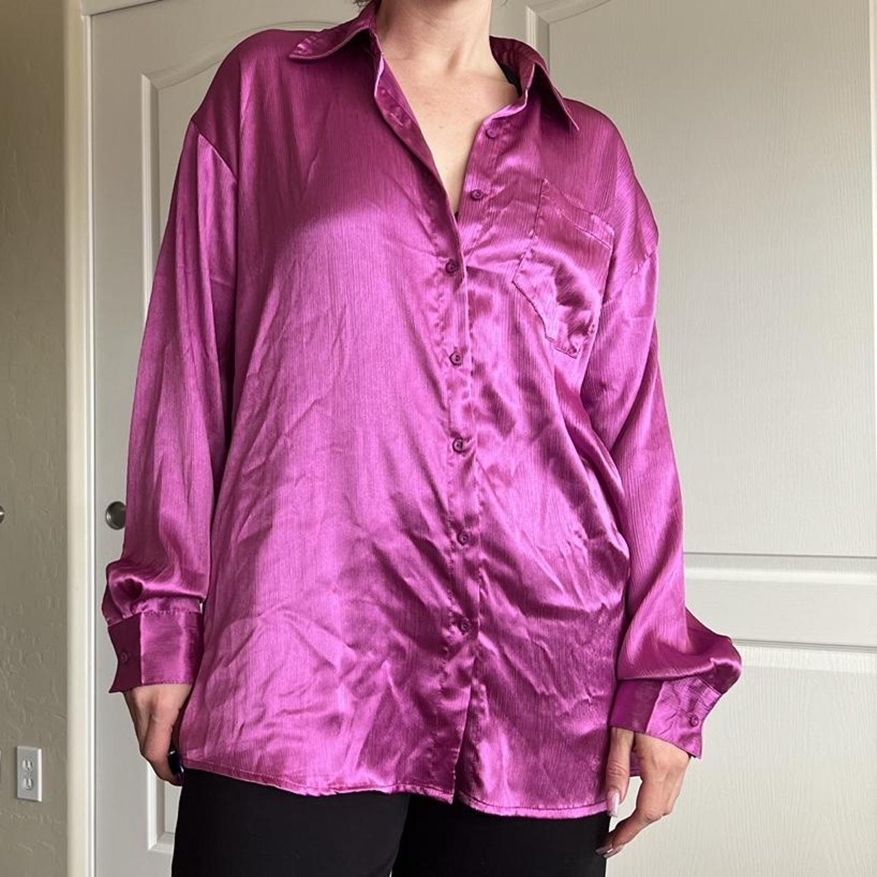 Silky satin magenta blouse High low with lower... - Depop