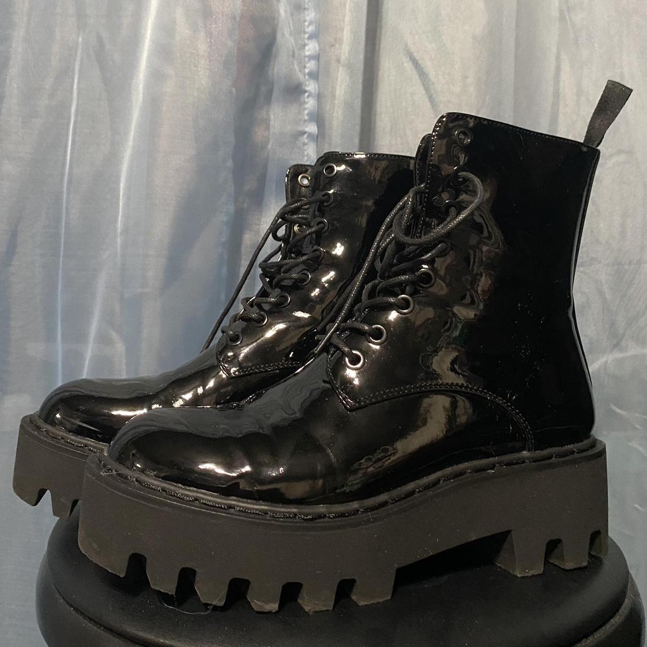 Black platform combat boots. Lace up. Only wore once. - Depop